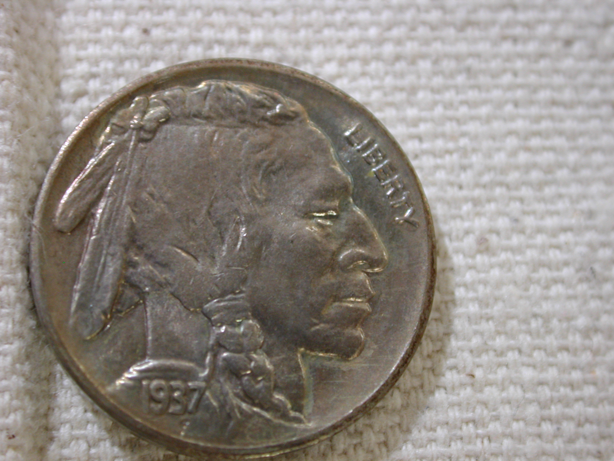 1937-S U.S Five Cent Buffalo Nickel Choice Uncirculated rainbow toning