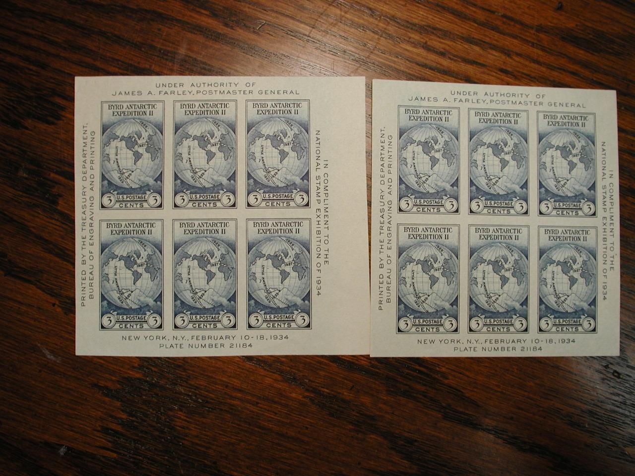 1934 Byrd Antarctic EXPEDITION Scott #735 3C STAMP souvenir sheet set of two