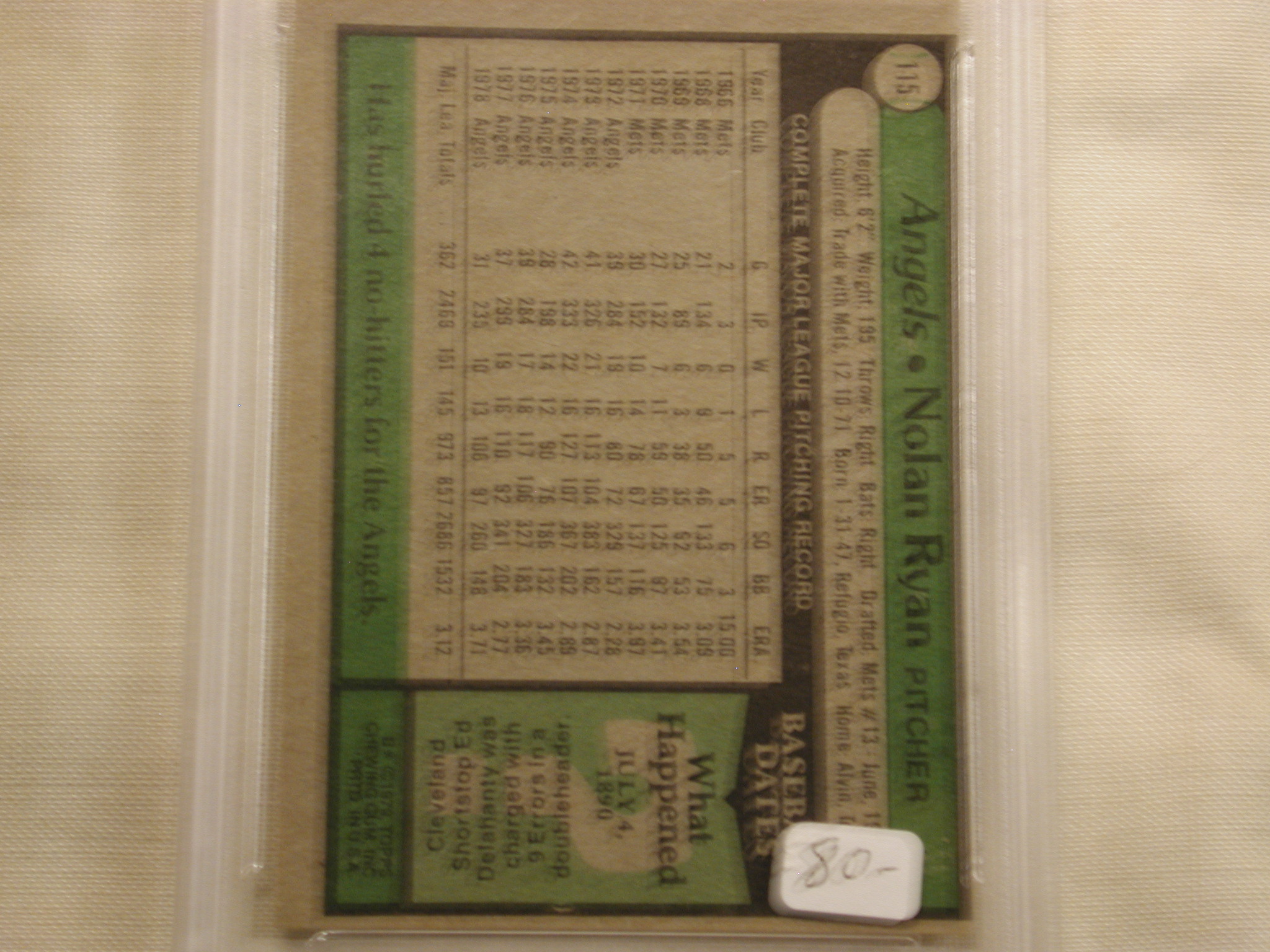 1974 Nolan Ryan Topps Baseball Card PSA 8