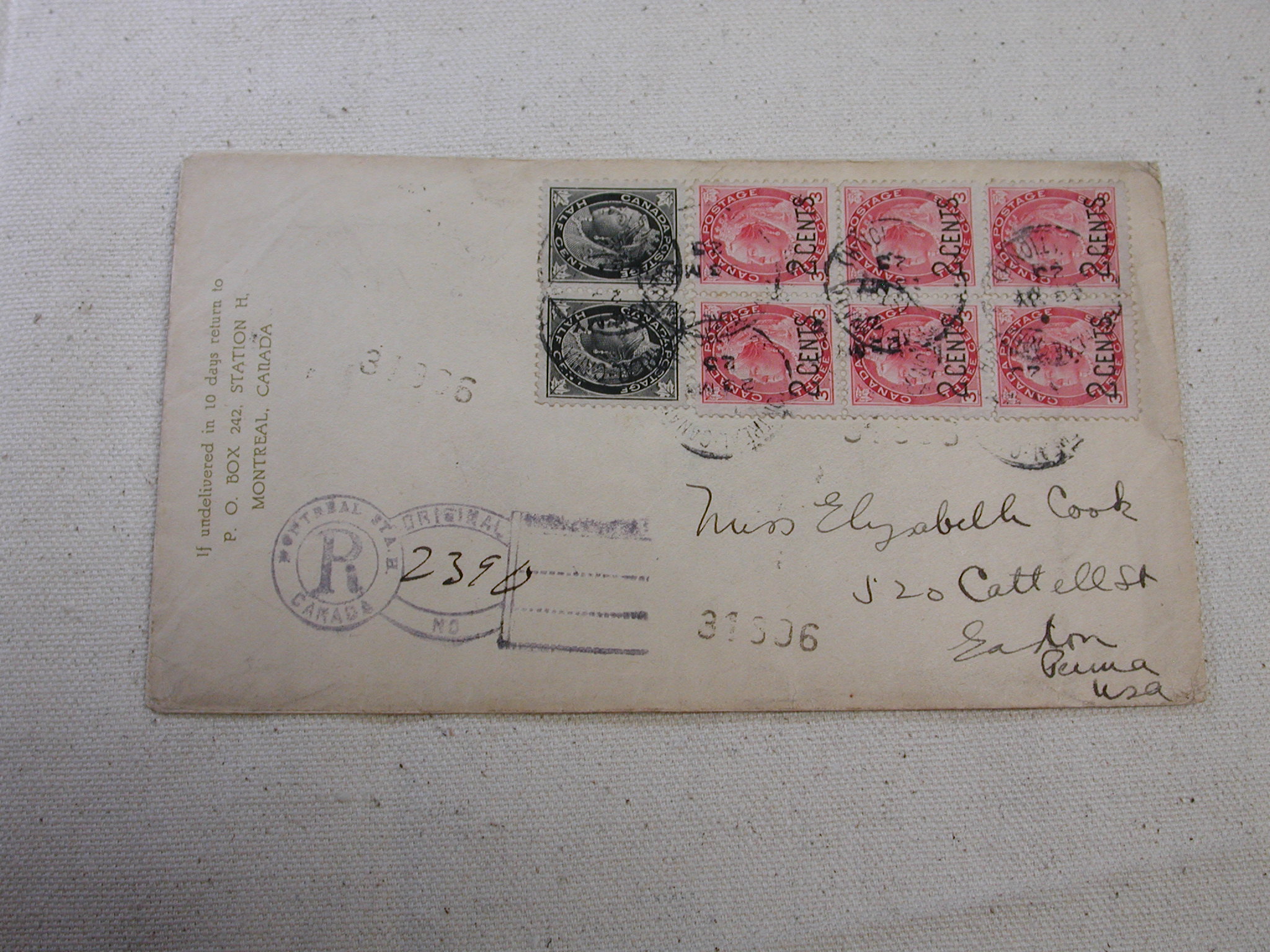 Canada 1925 Montreal Registered Cover to US back stamped Easton PA