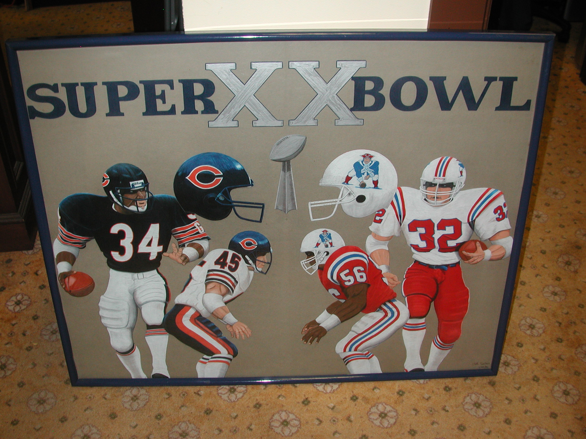 1986 NFL Super Bowl 20 XX Logo Willabee & Ward Patch with Header Board Chicago Bears vs. New England Patriots