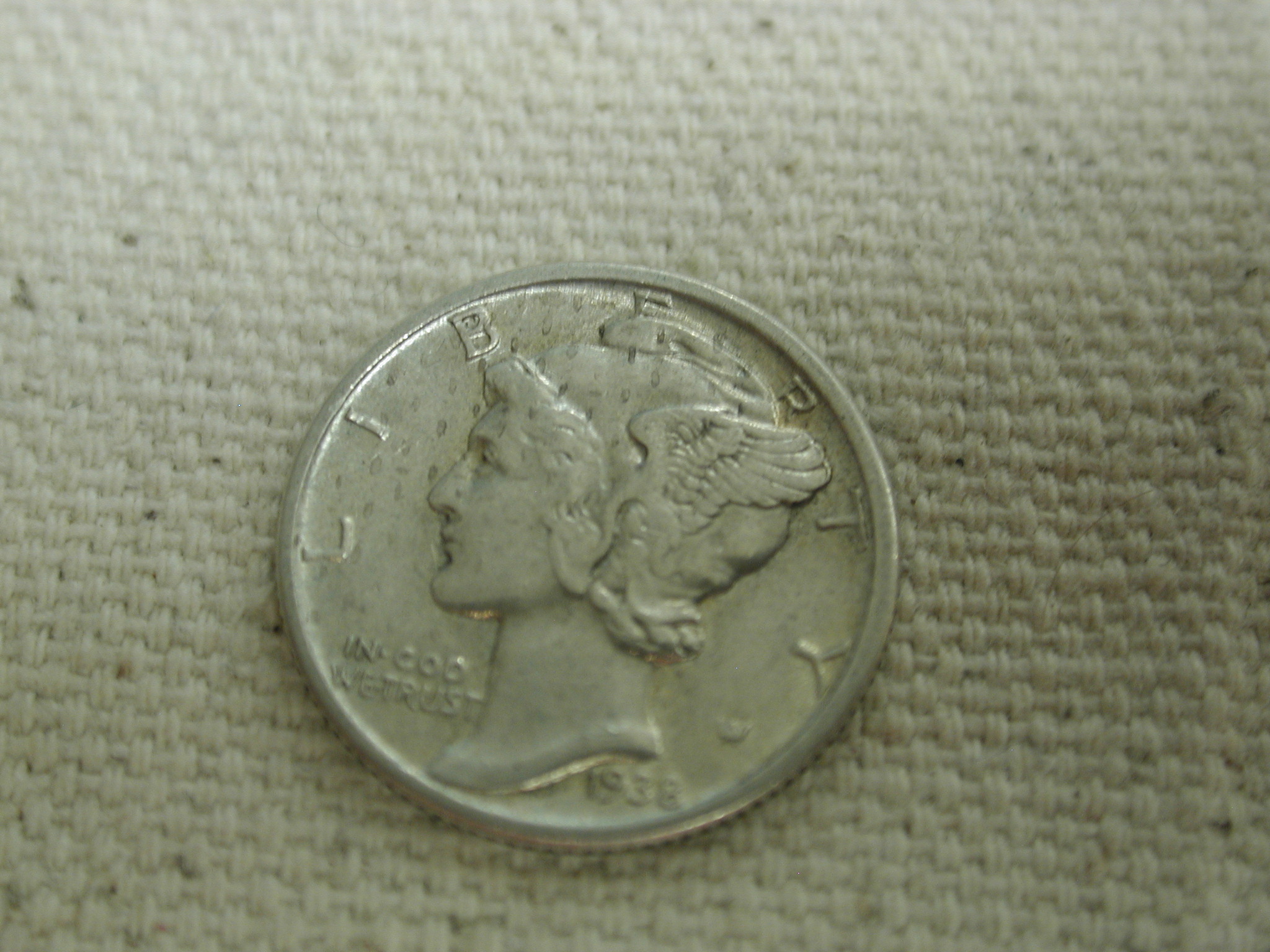 1938 U.S Mercury Dime Type Re-Engraved Extra Fine