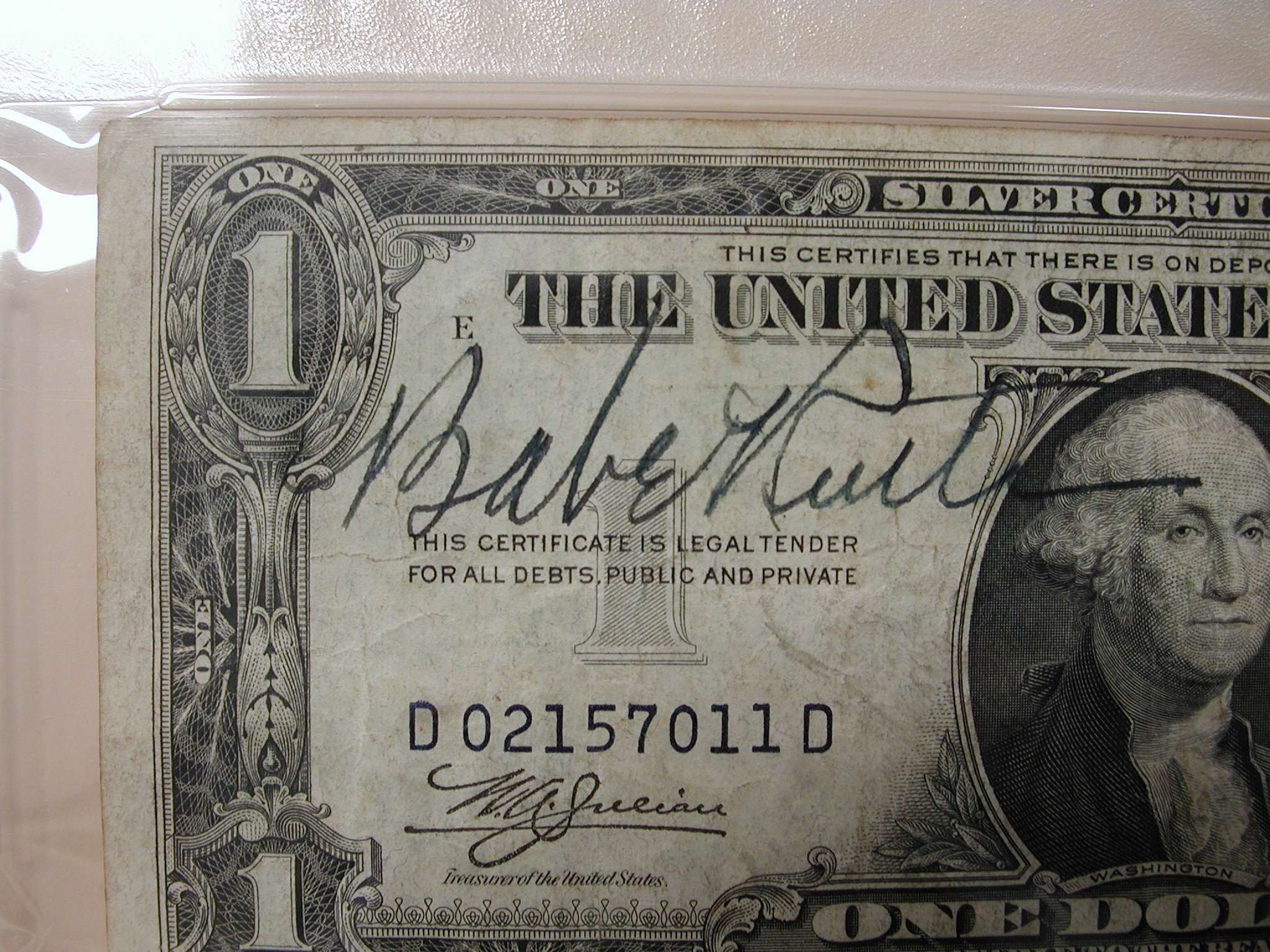 Babe Ruth PSA 8.5 signed 1935 Silver Certificate with NY Football