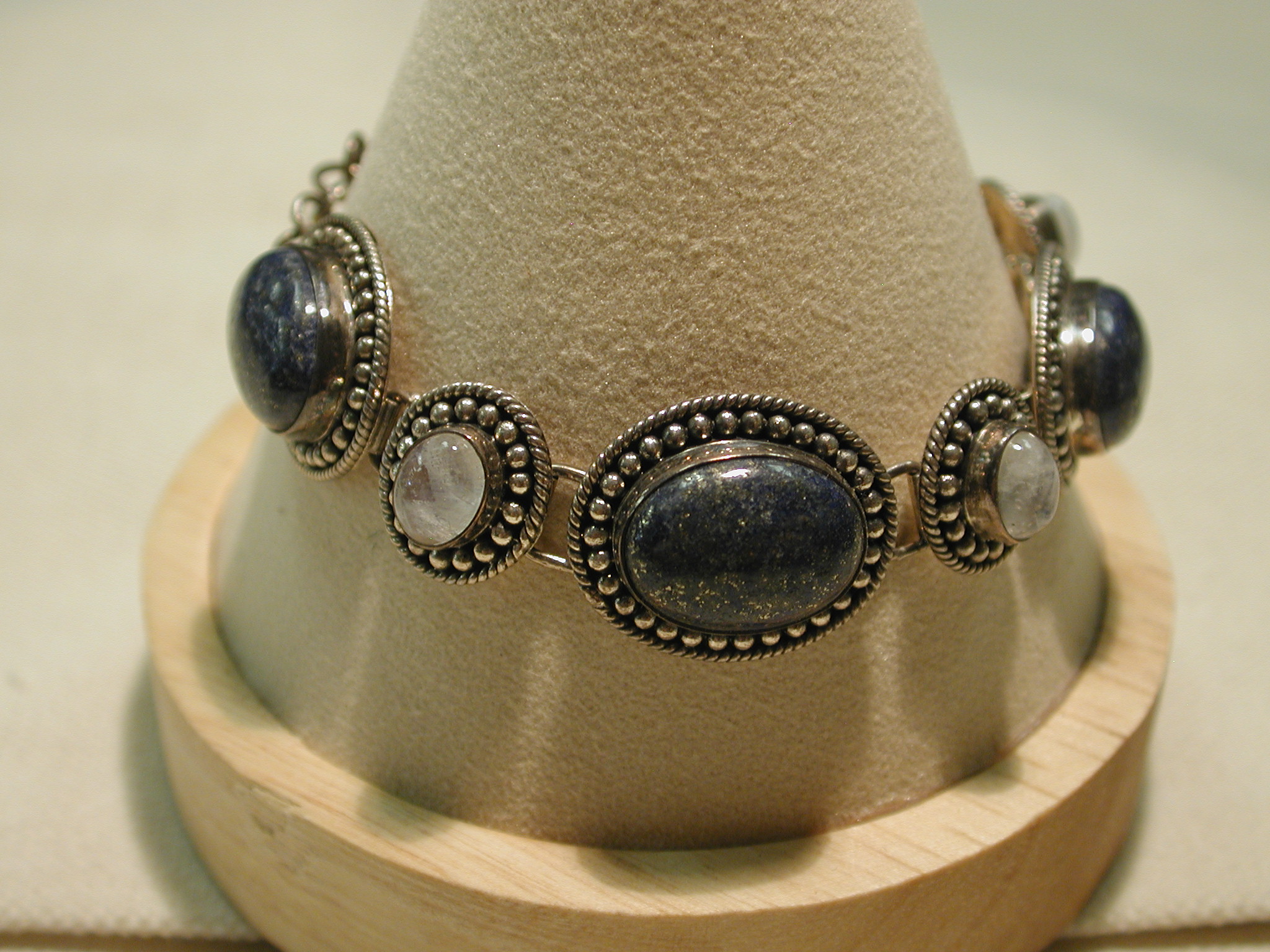 Lapis Lazuli Moonstone Sterling Bali Bracelet 7.5 inches new with tags
