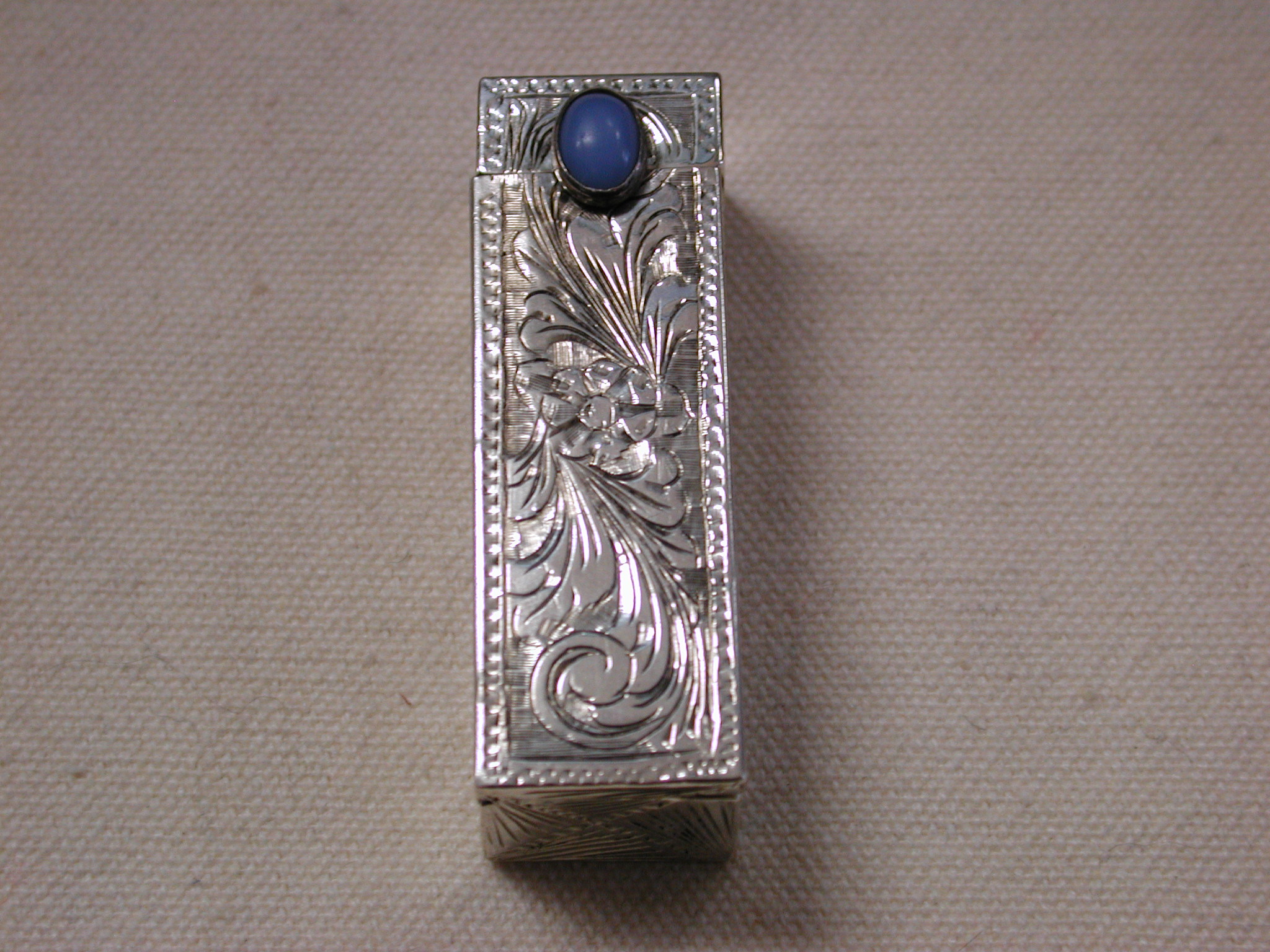 Antique 800 Silver Retro Lipstick Holder Filigree Scroll Chalcedony stone
