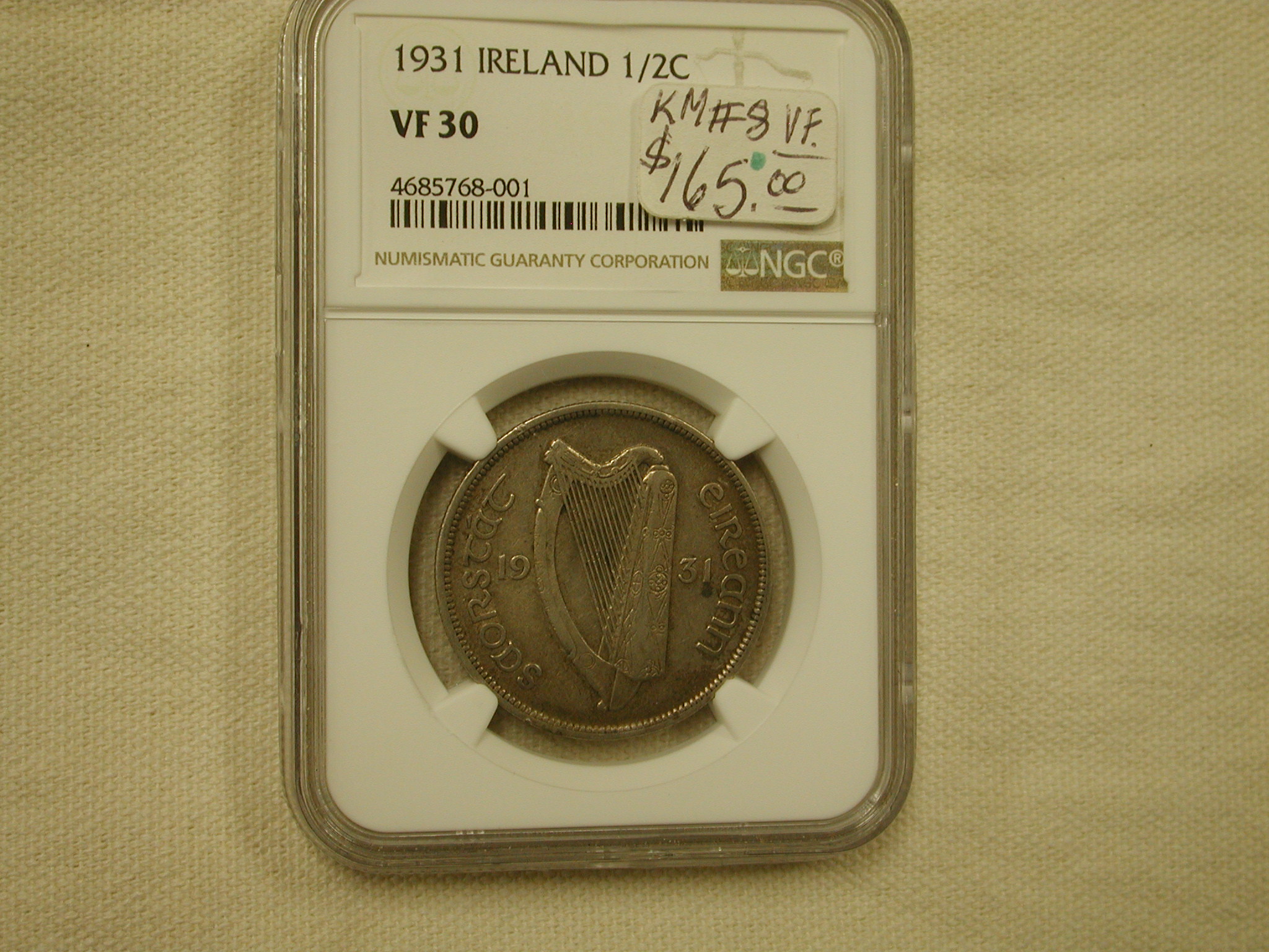 1931 Ireland 1/2C NGC Very Fine 30 Horse reverse