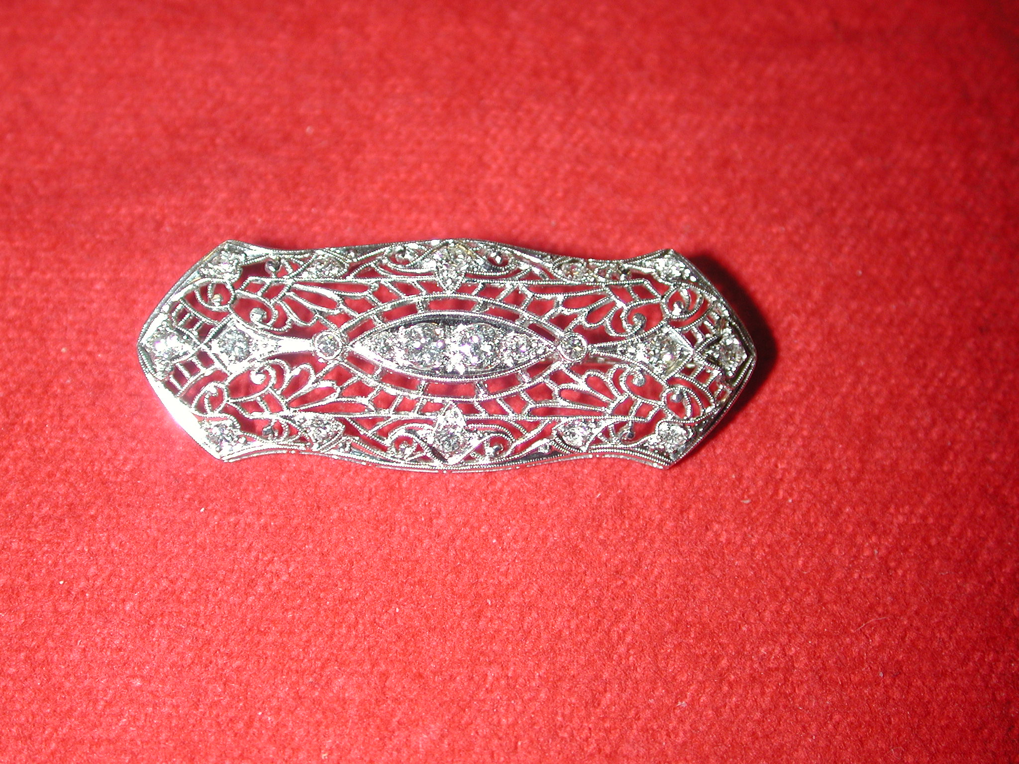 Platinum diamond Filigree pin .80 carats large 16mm wide by 45mm long