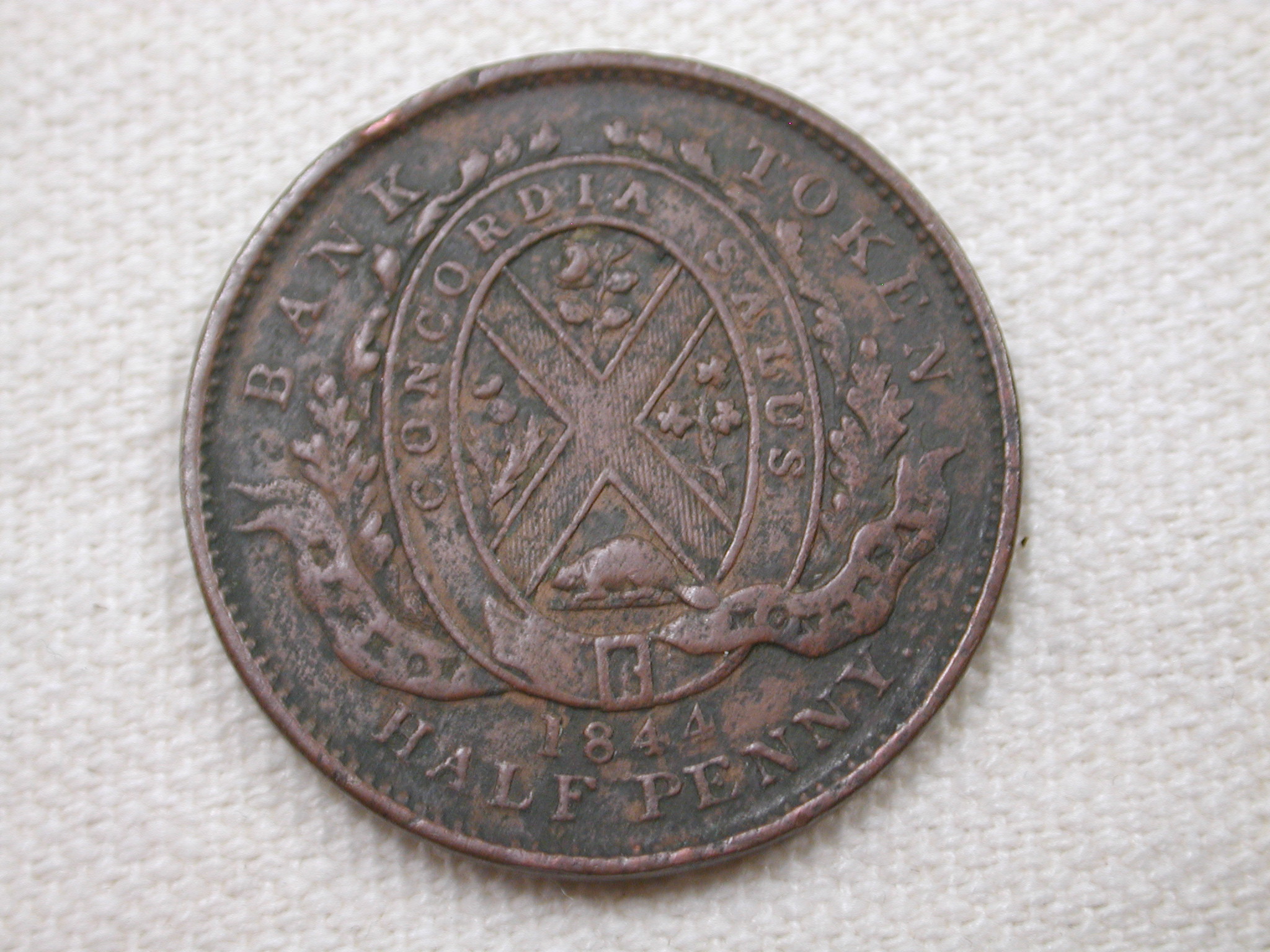 1844 Canada Bank of Montreal Half Penny Very Fine