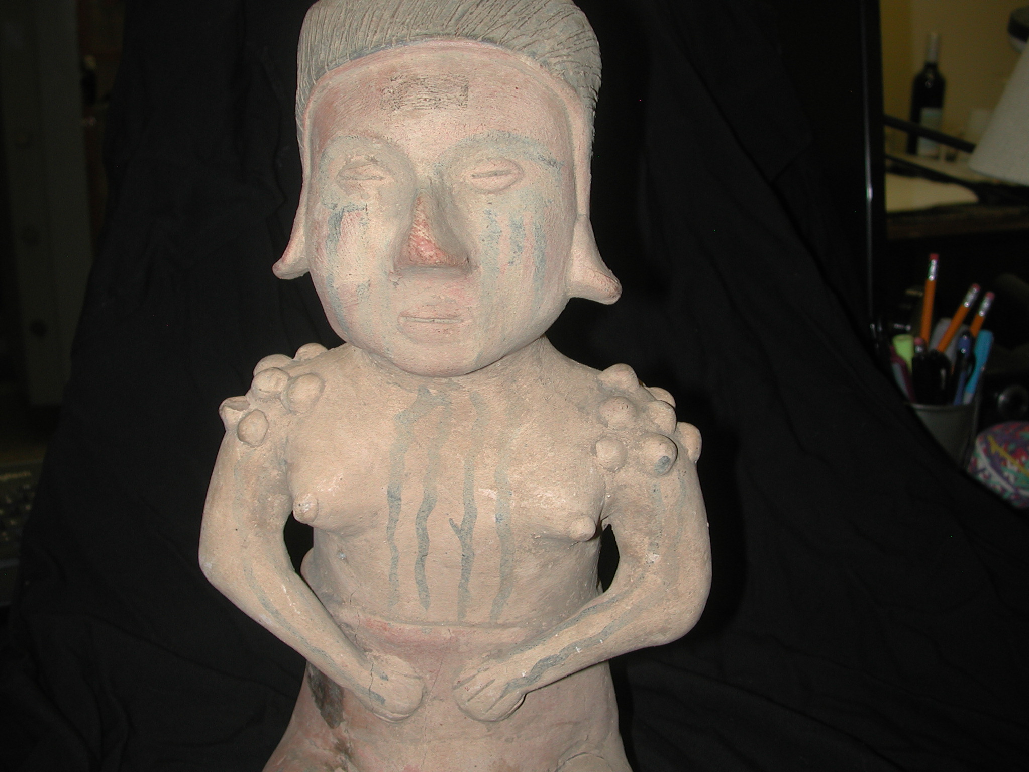 Pre-Columbian 15 inch tall Female Jalisco Terracotta with tattoo figure