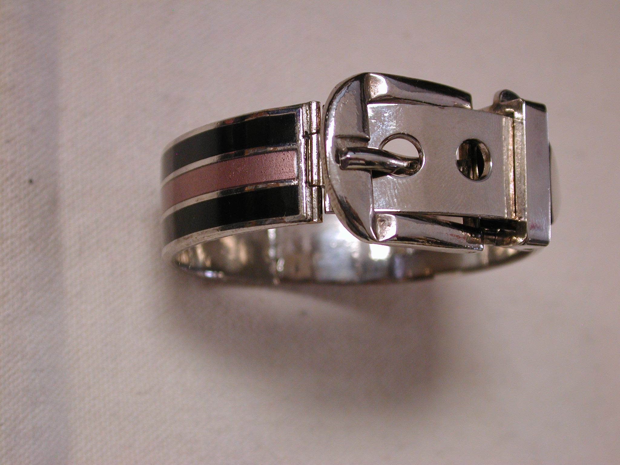 Belt Buckle Bangle Pink Black Enamel Stripe 16mm Italy petite-medium