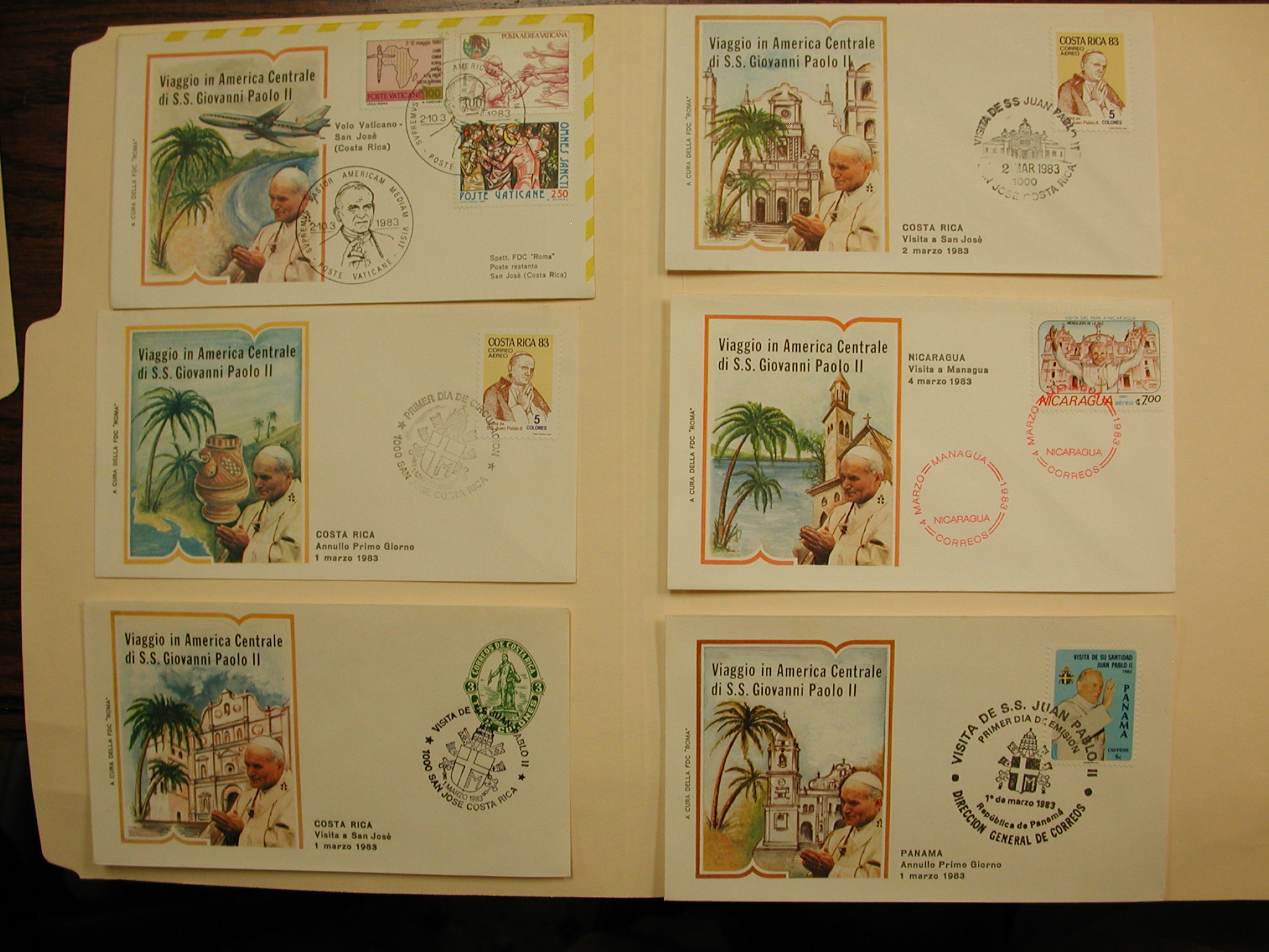 Pope John Paul II-Central America -Postcard Envelopes 1983