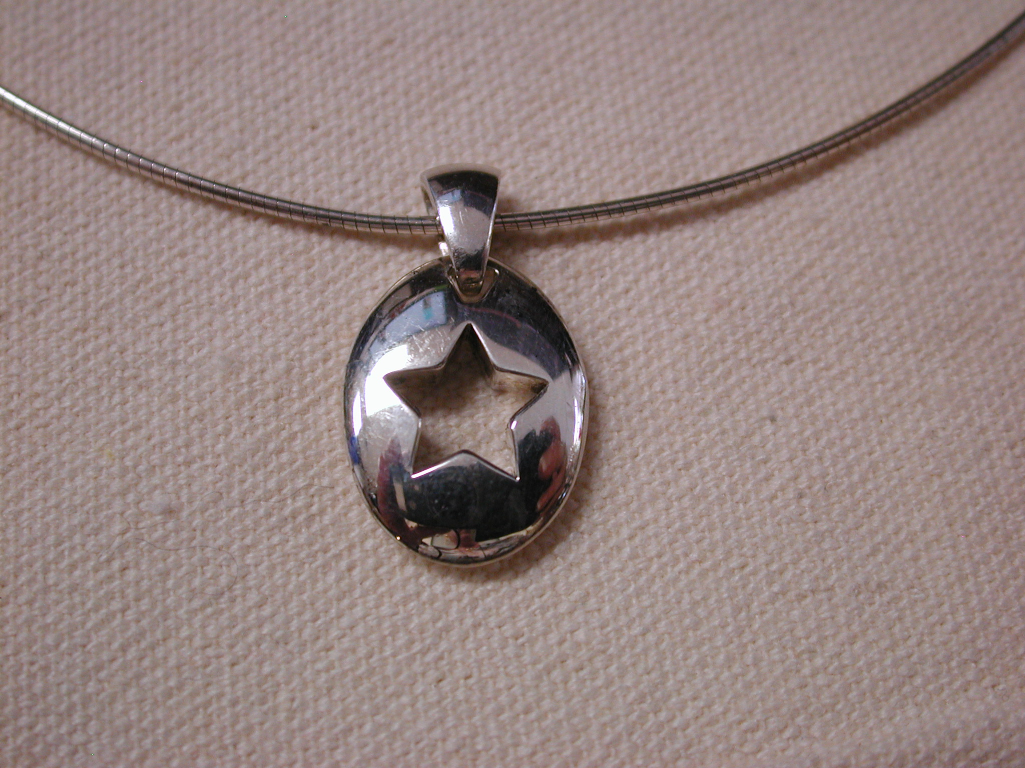 Tiffany Silver Star Pendant Stencil Cut out 16" wire cord