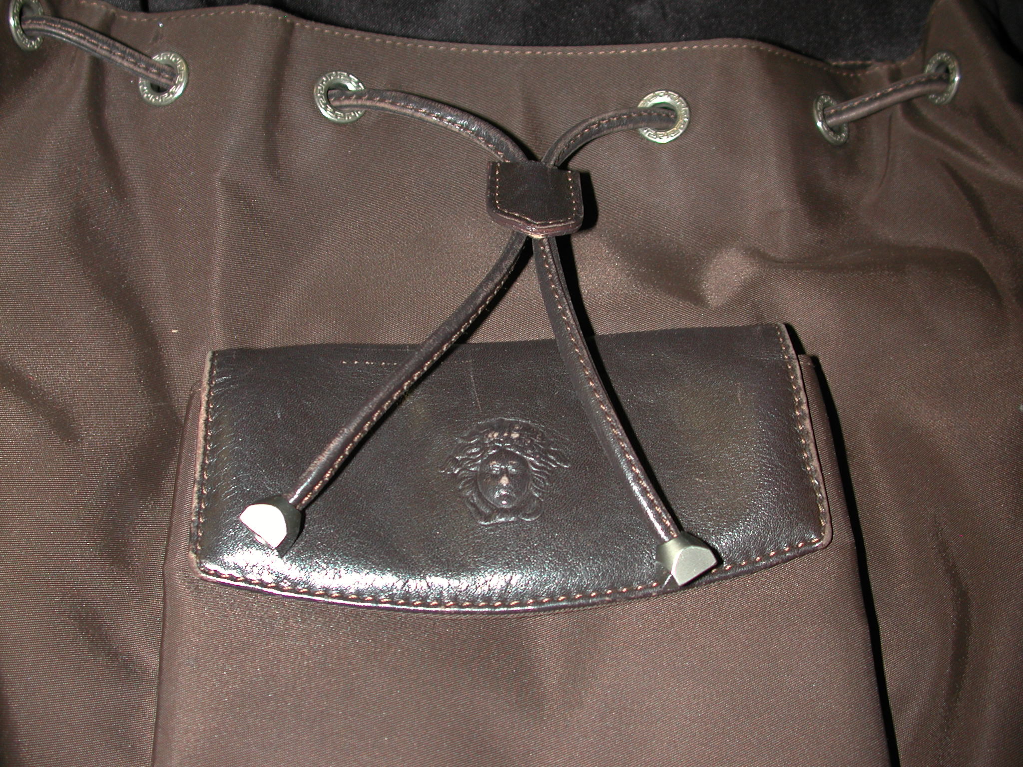 Gianni Versace vintage Brown Leather Nylon Shoulder Satchel