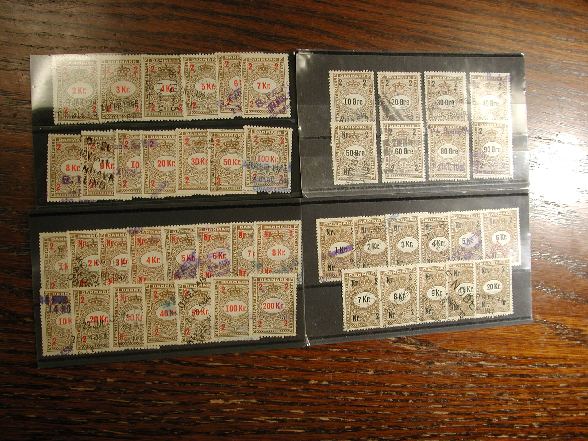 Denmark Revenue Stamps 1938, 1944, 1945 1946 collection of 47
