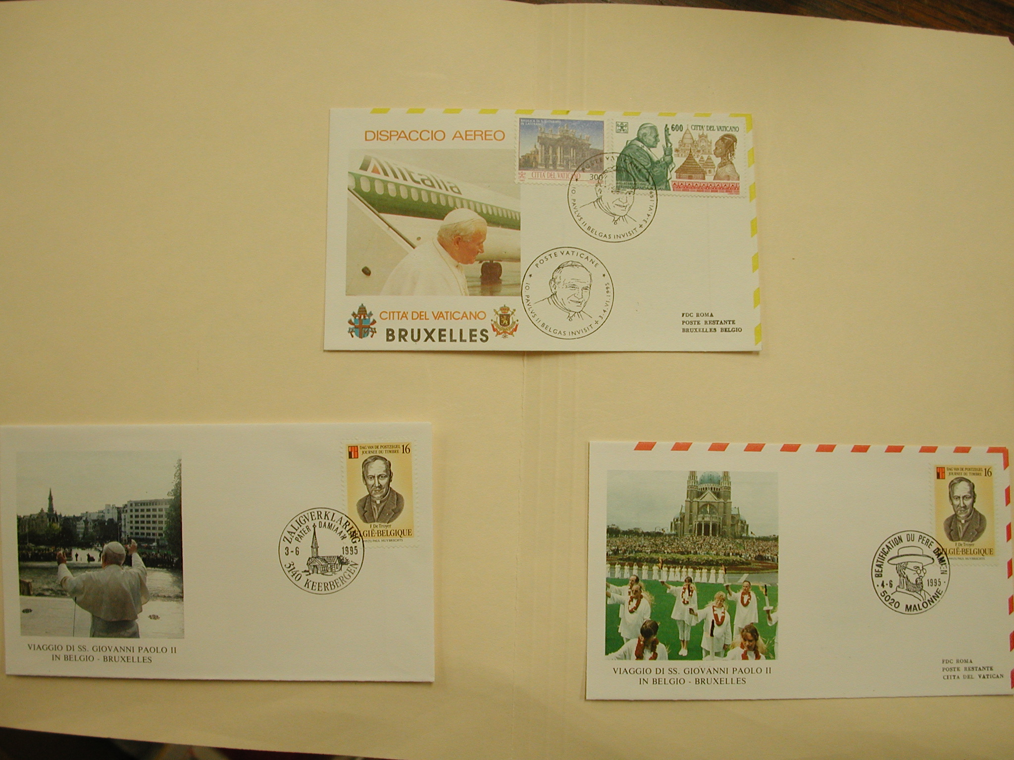 Pope John Paul II-Visit to Belgium -3 Postcards 1995