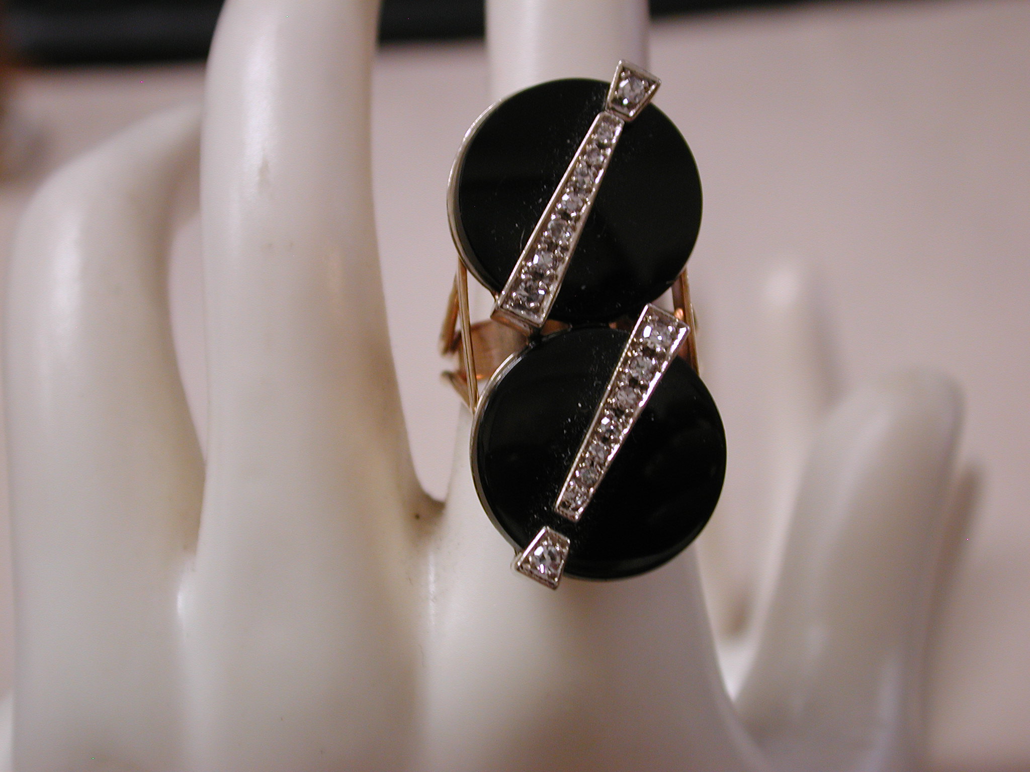 14KT vintage Drama Onyx Diamond double Exclamation Point 6.75