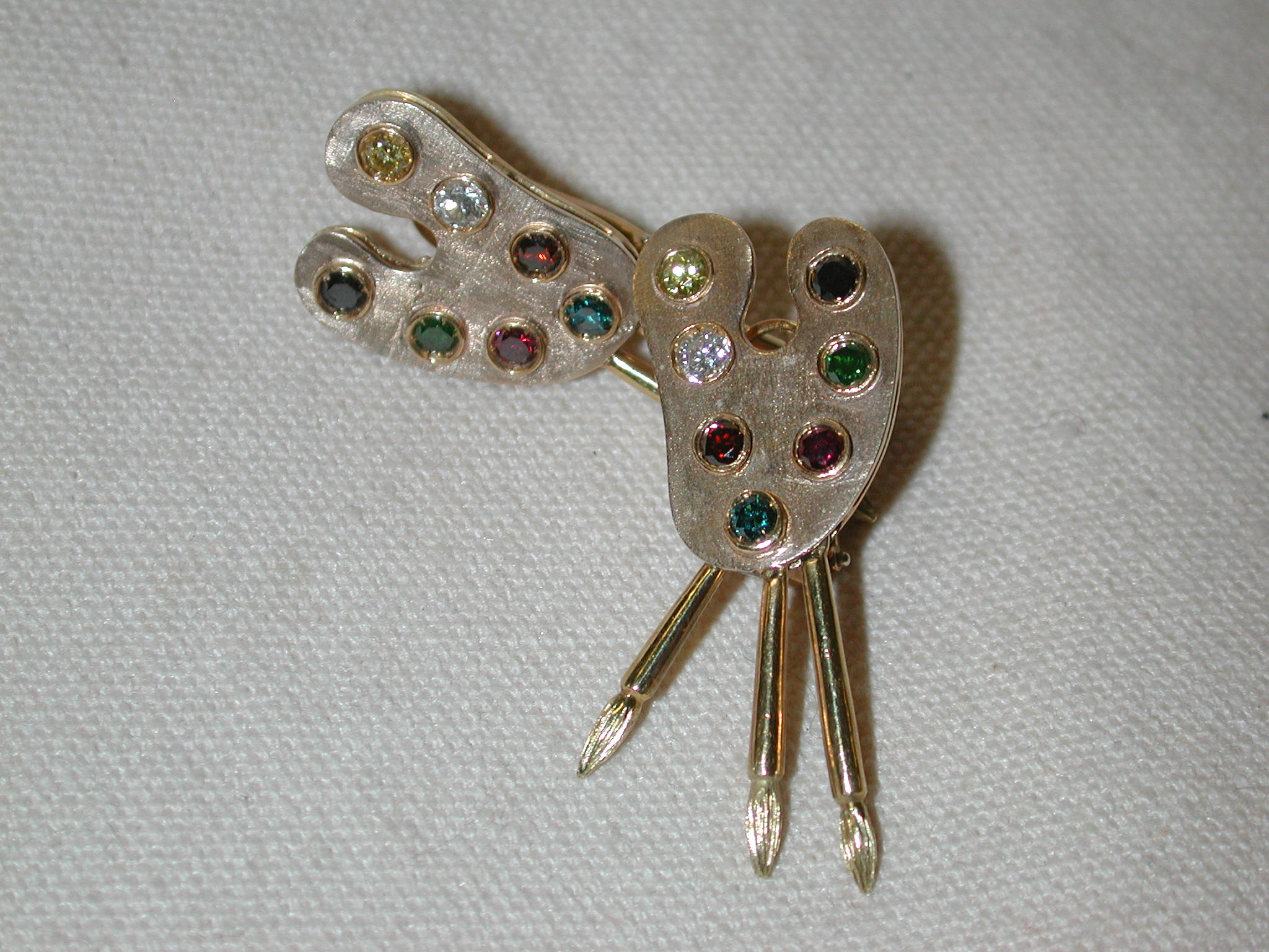 Malcolm Morley 18KT artist palette brushes diamond earrings