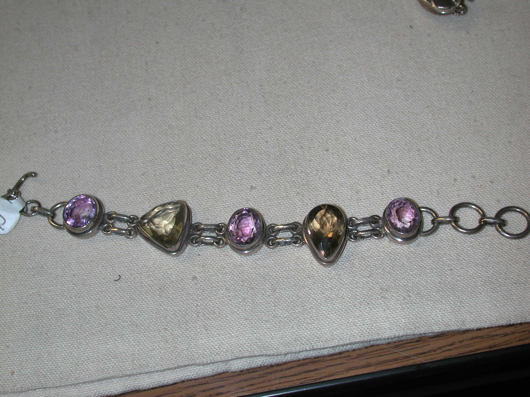 chunky Sterling Smoky Topaz Amethyst Bezel set Bracelet 7 inches