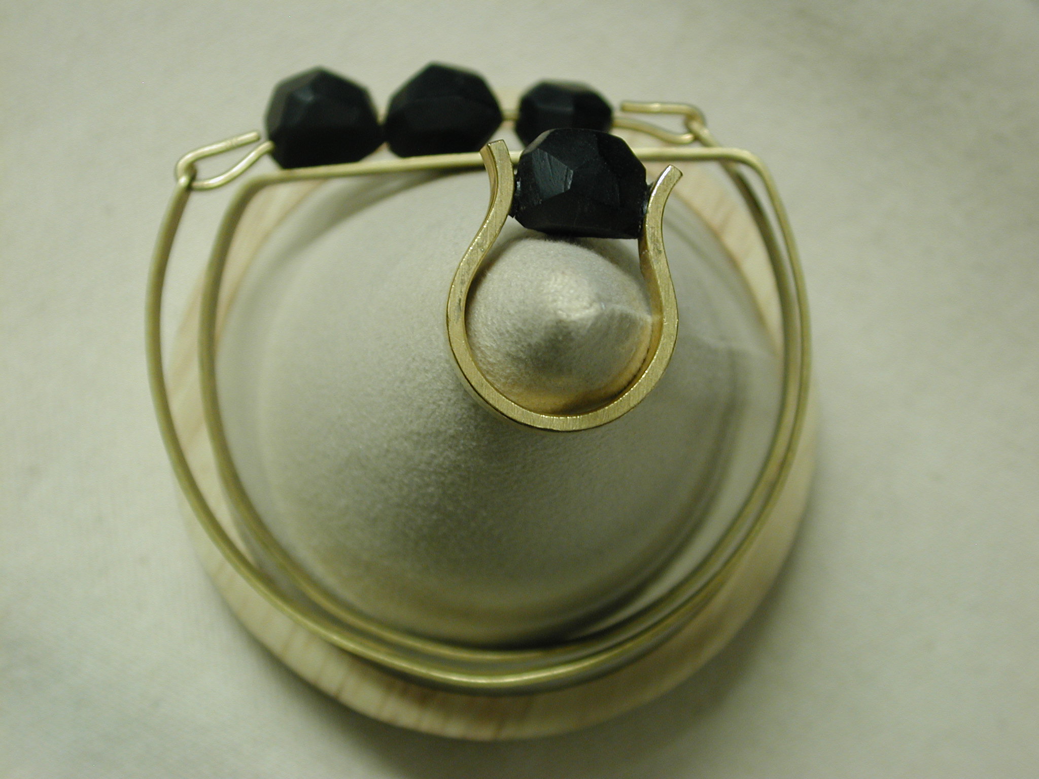 Gold Black hexagonal bead geometric bangle bracelet and floating ring set