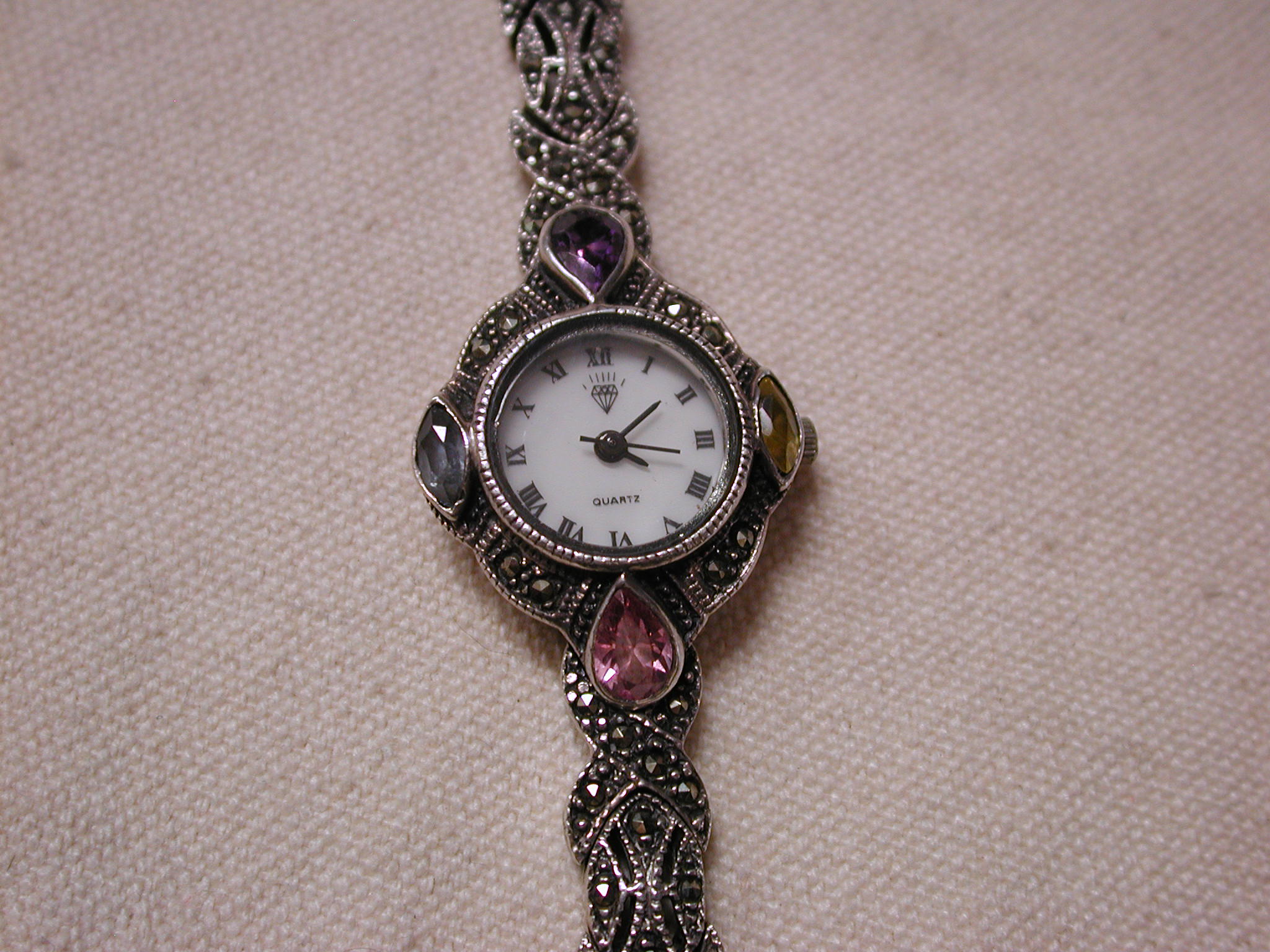 Sterling Marcasite X and O Gemstone Pink Purple Yellow Blue Quartz
