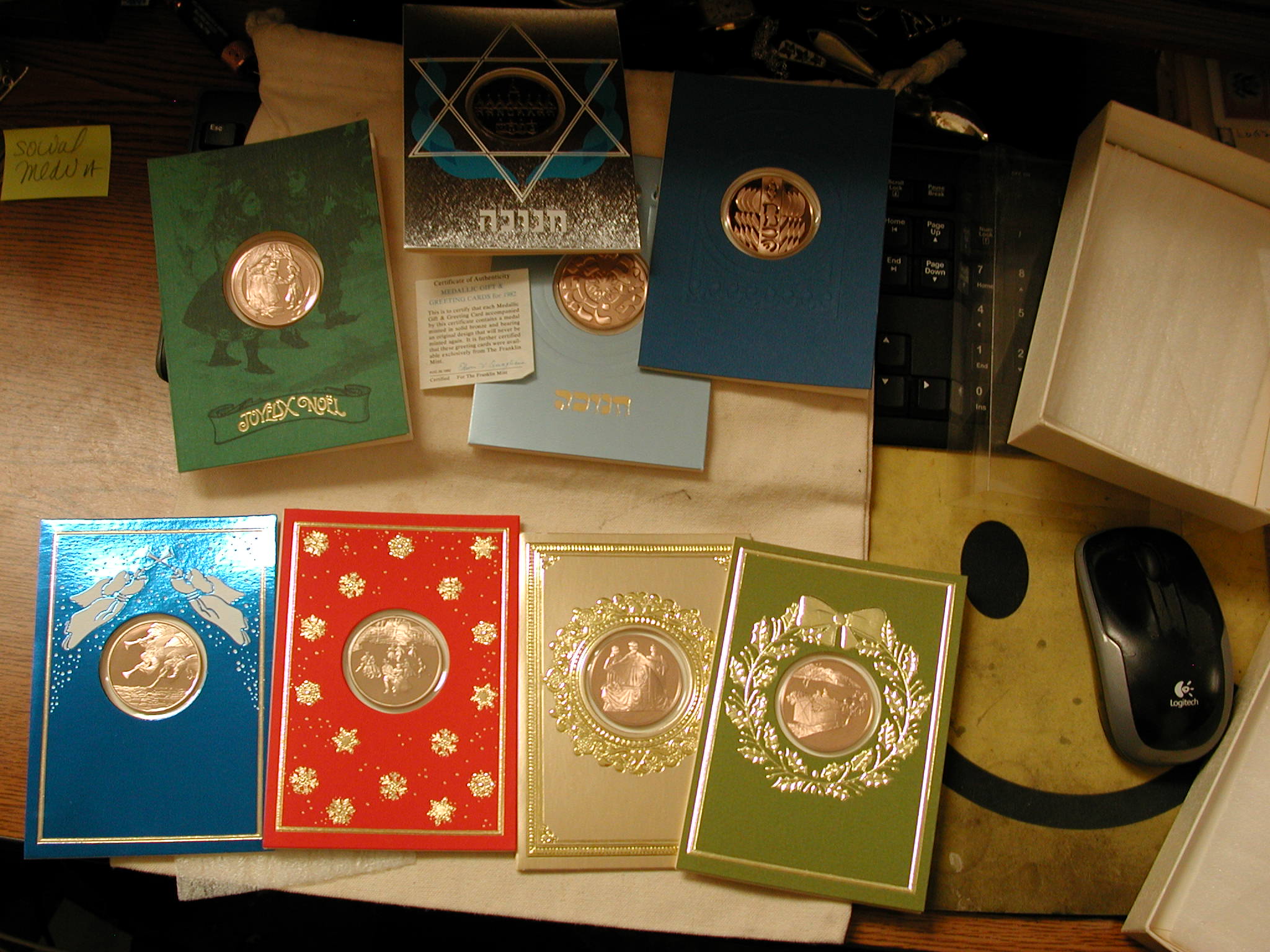 Medallic Greeting Cards Franklin Mint 1982 set of 8 Copper Medallions