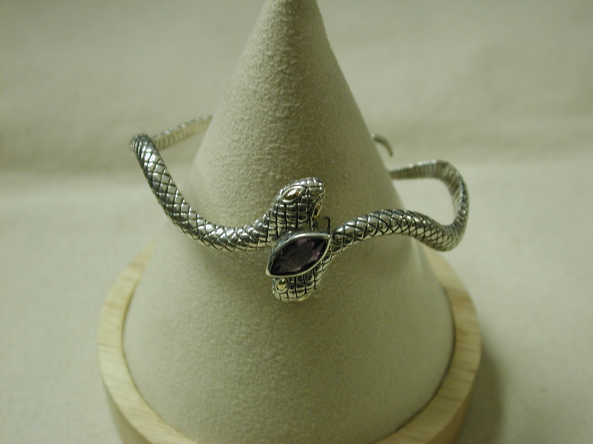 Sterling 18KT Twin Snake bangle with Marquise Amethyst