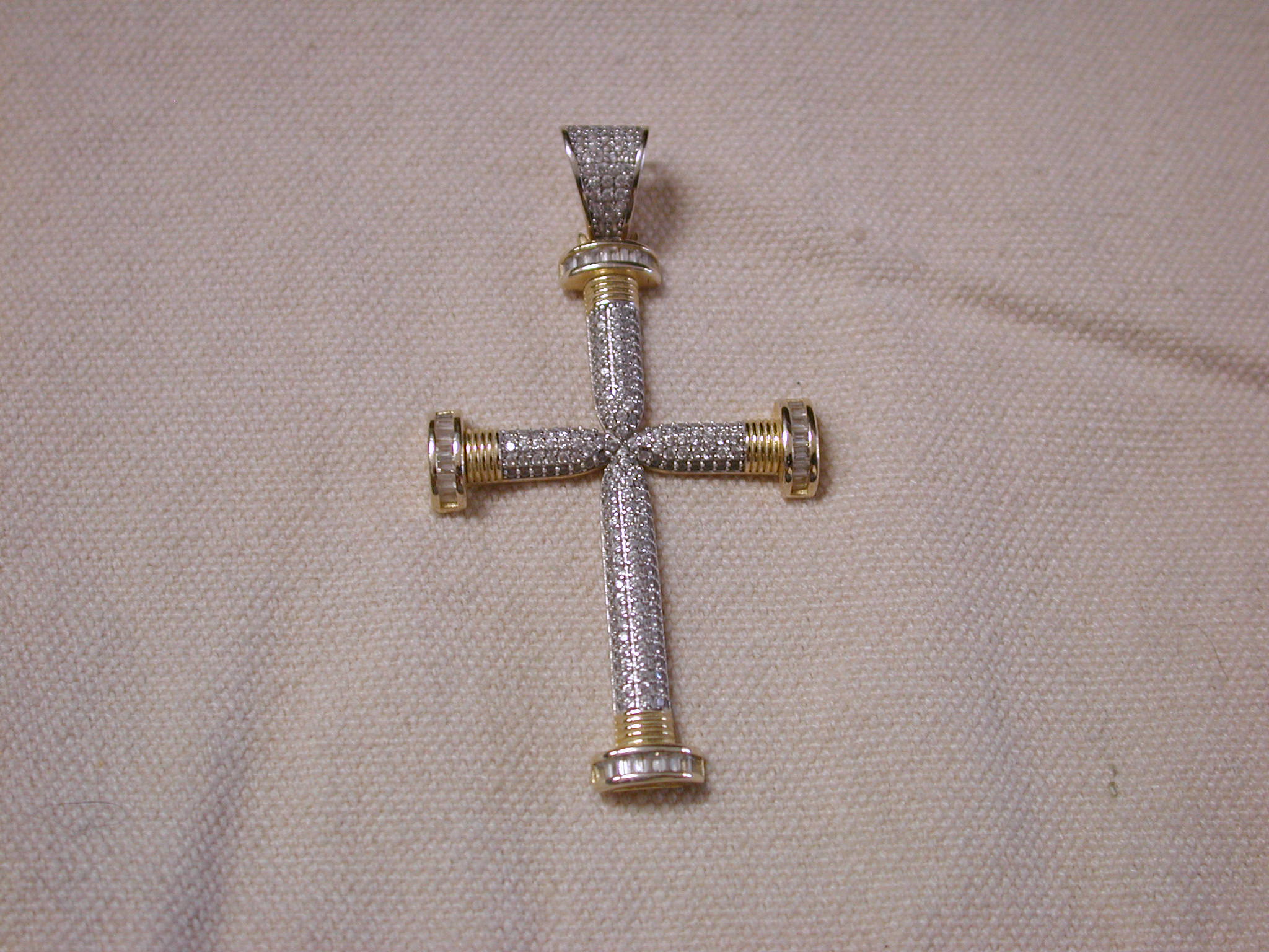 Sterling Two Tone 2 x 2.5 large Pave CZ round and baguette dramatic Cross