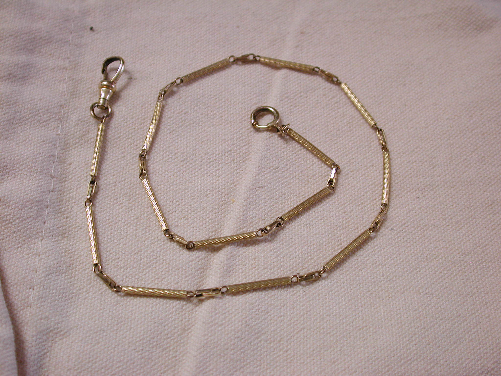 Simmons Gold Filled watch fob 15" charm choker etched barrel link