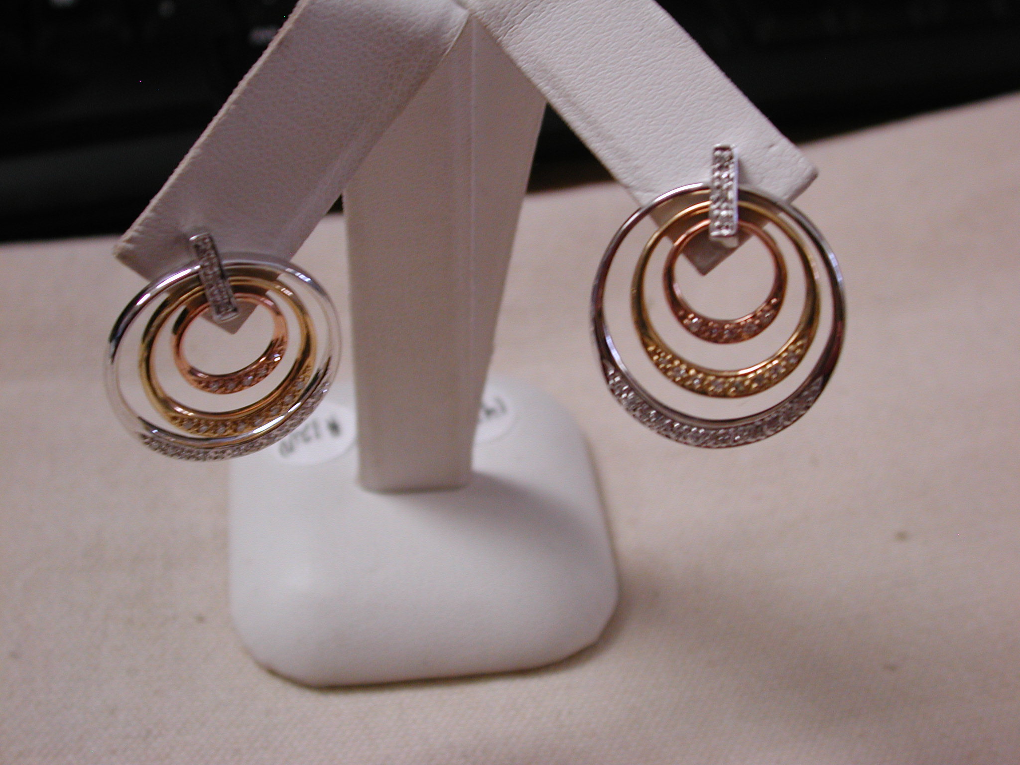 14KT tri color diamond earrings Triple galaxy geometric 25mm round
