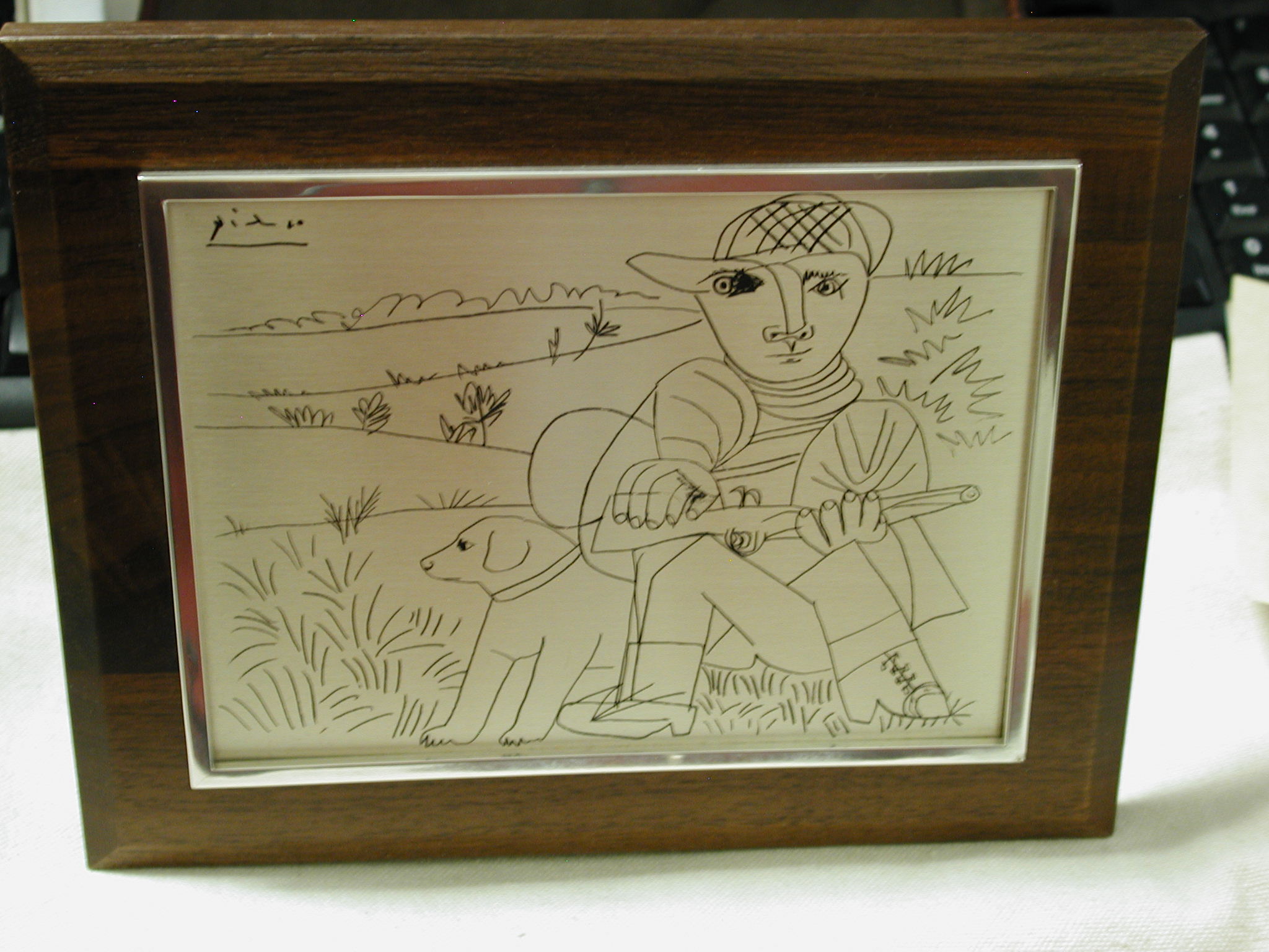 Pablo Picasso The Hunter sterling silver etching Franklin Mint 6 x 7.5 framed COA
