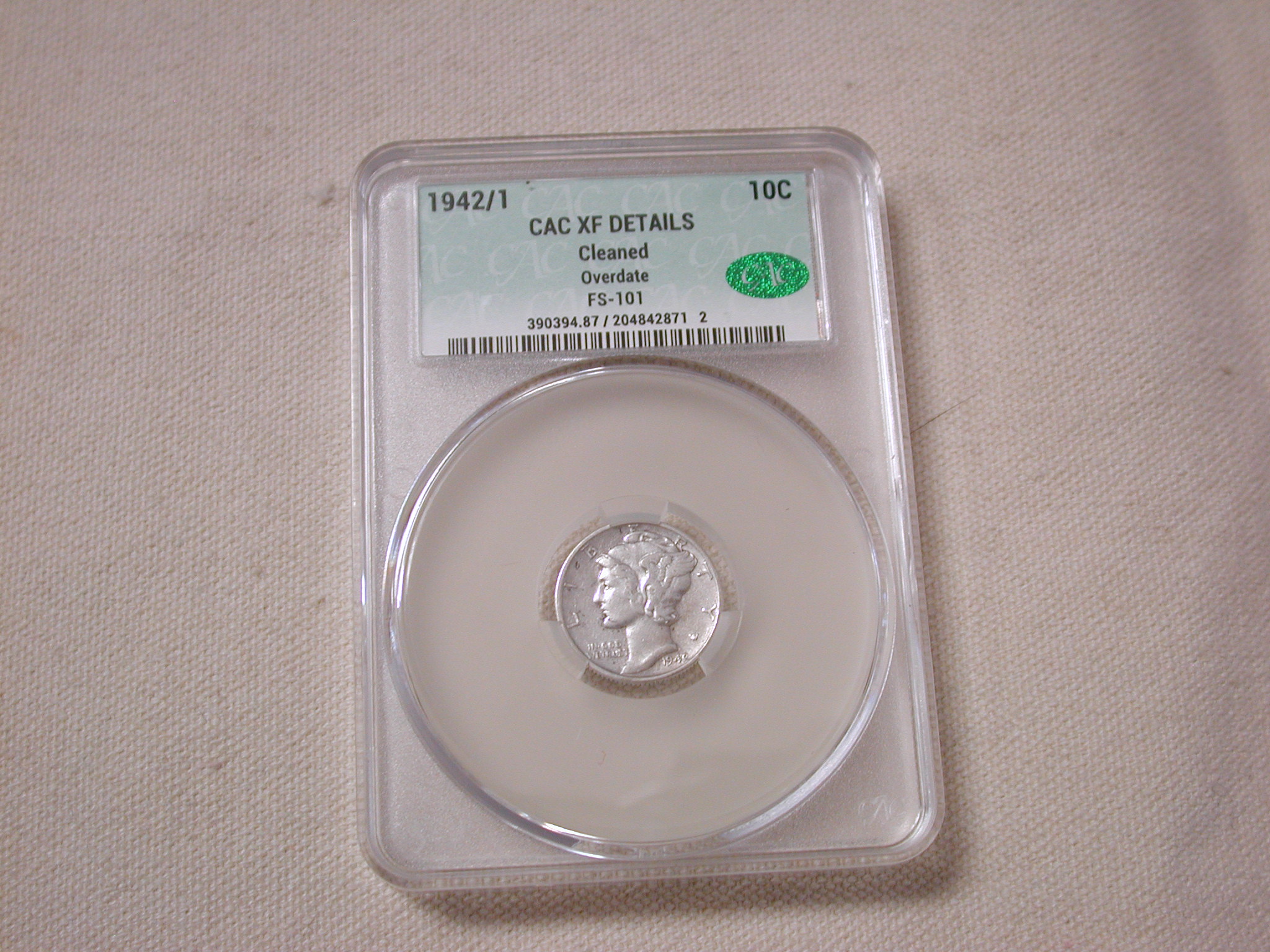 1942 over 1 Dime CAC XF Details FS-101 Overdate Cleaned