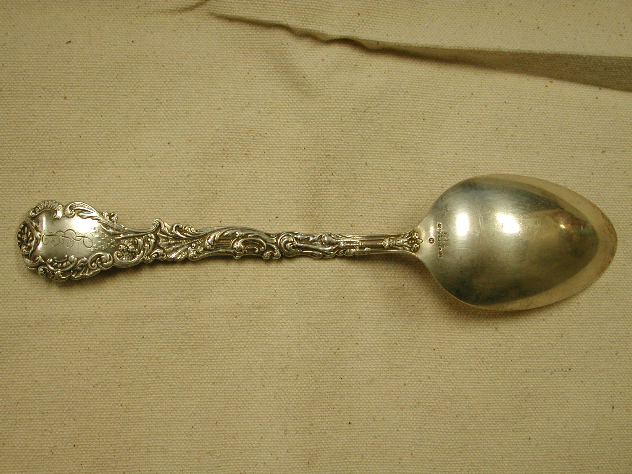 Sterling Silver Louis XV Large Serving Spoon By Whiting Gorham, 1891 Large Sterling  Silver Preserve Spoon with Monogram Vintage Silver Spoon
