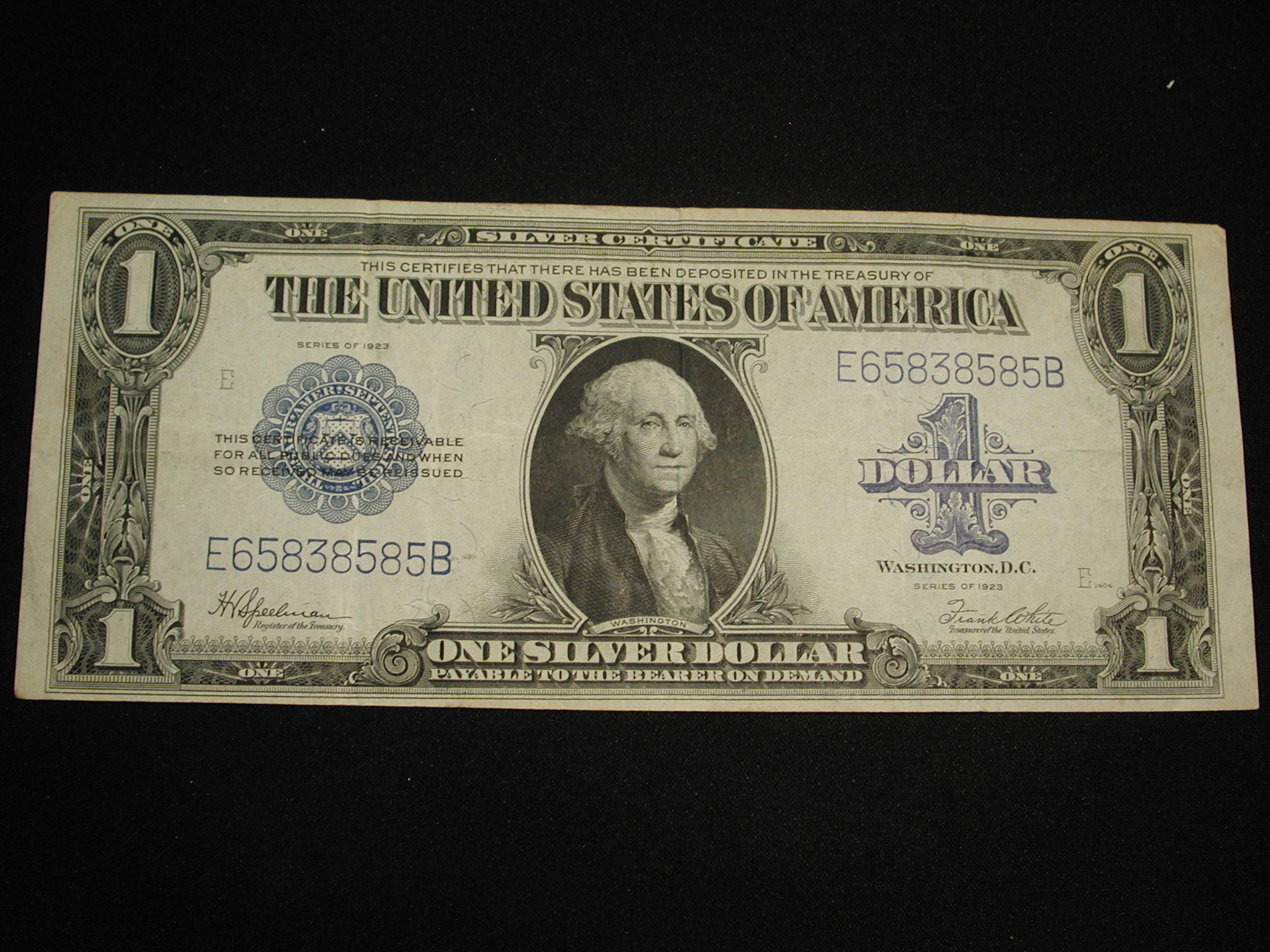 1923 U.S One Dollar Silver Certificate Blue Seal FR238 VF