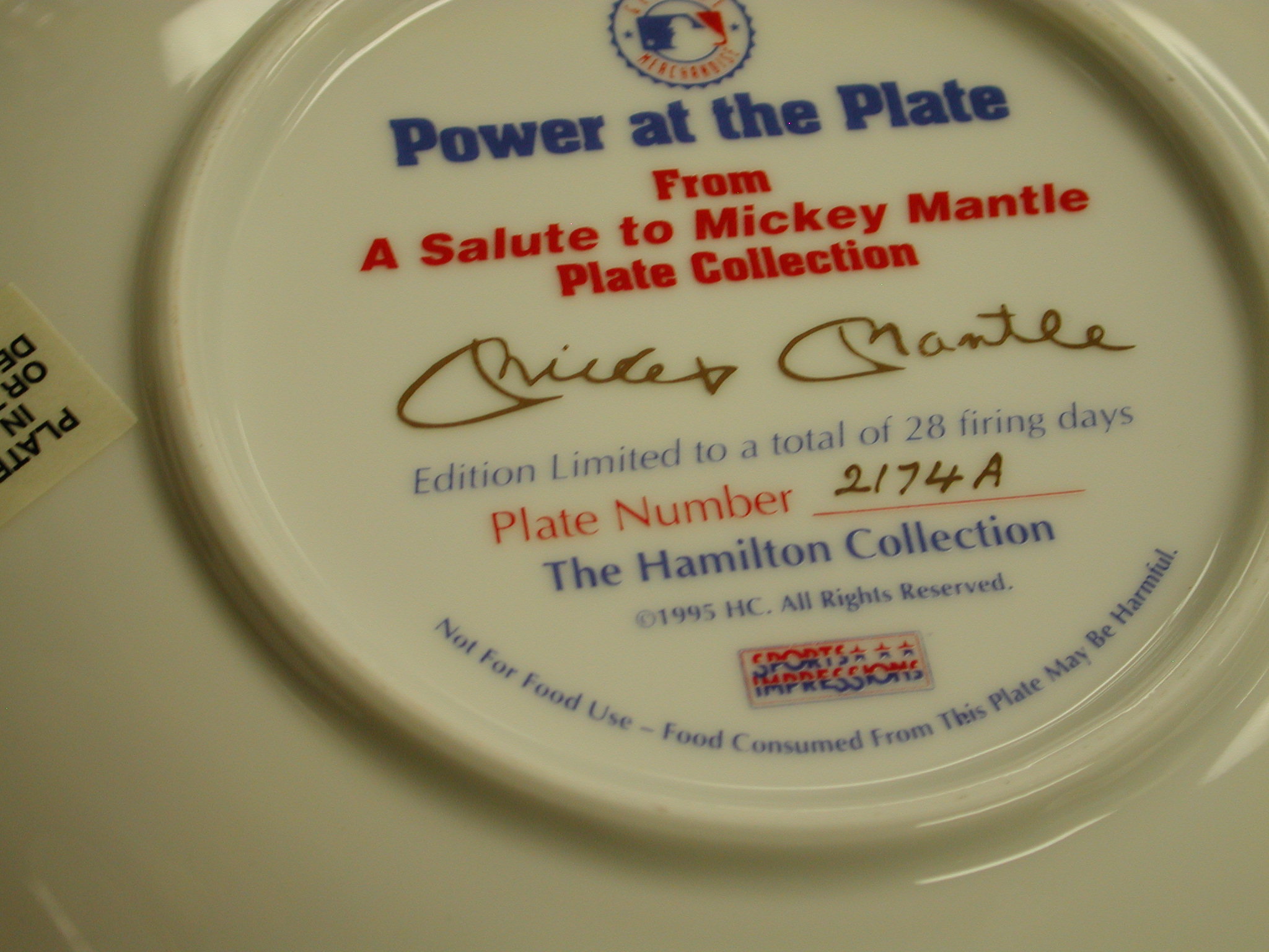 1996 Mickey Mantle-Hamilton Collection Plate- Yankees- Power At