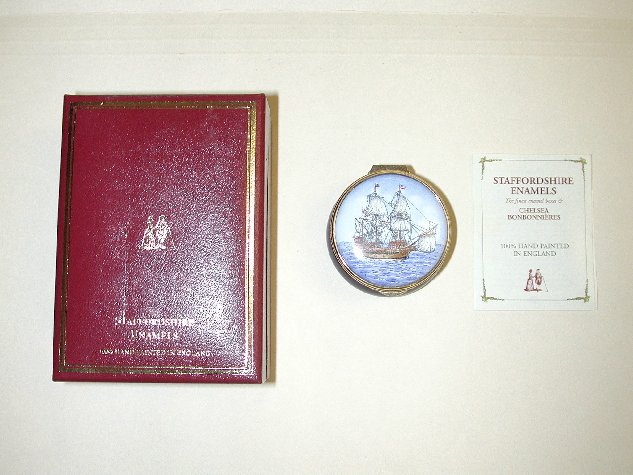 Staffordshire Enamels Mayflower II 50th Anniversary 2007 Ship Blue Trinket Box New in Box