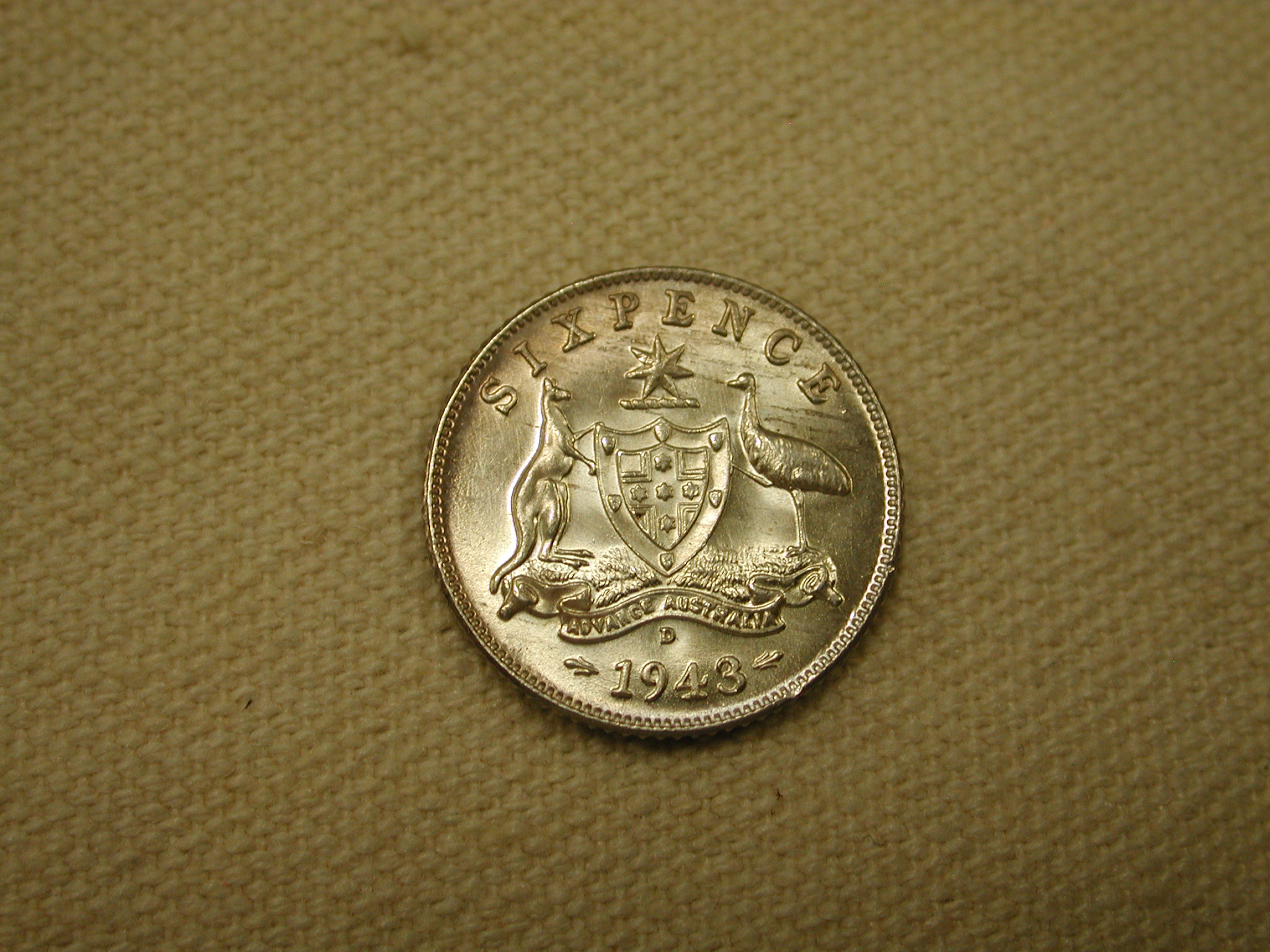 Australia 1943 D Six Pence KM 38 Brilliant Uncirculated