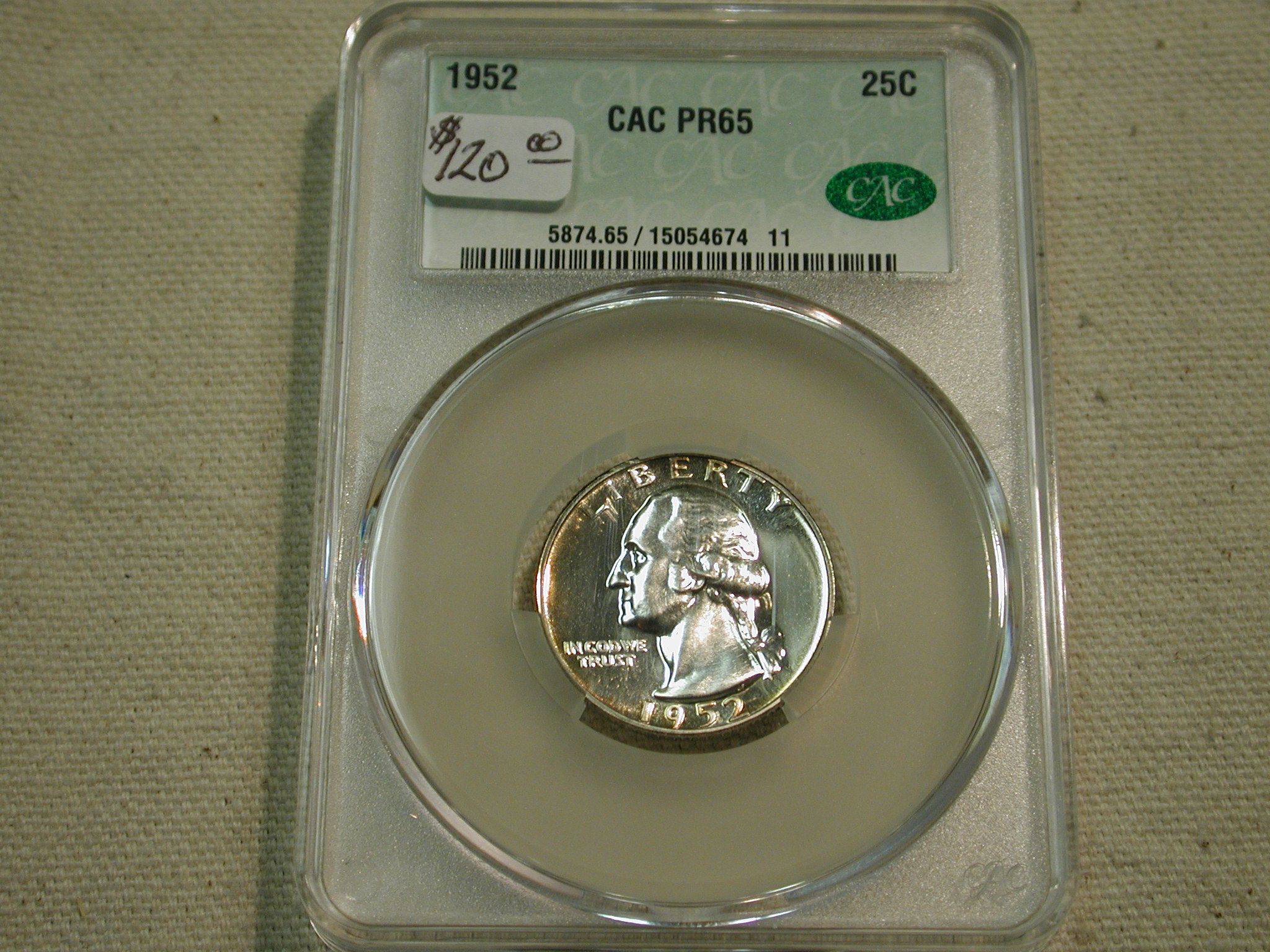1952 Washington Quarter Proof  CAC 25C PR65