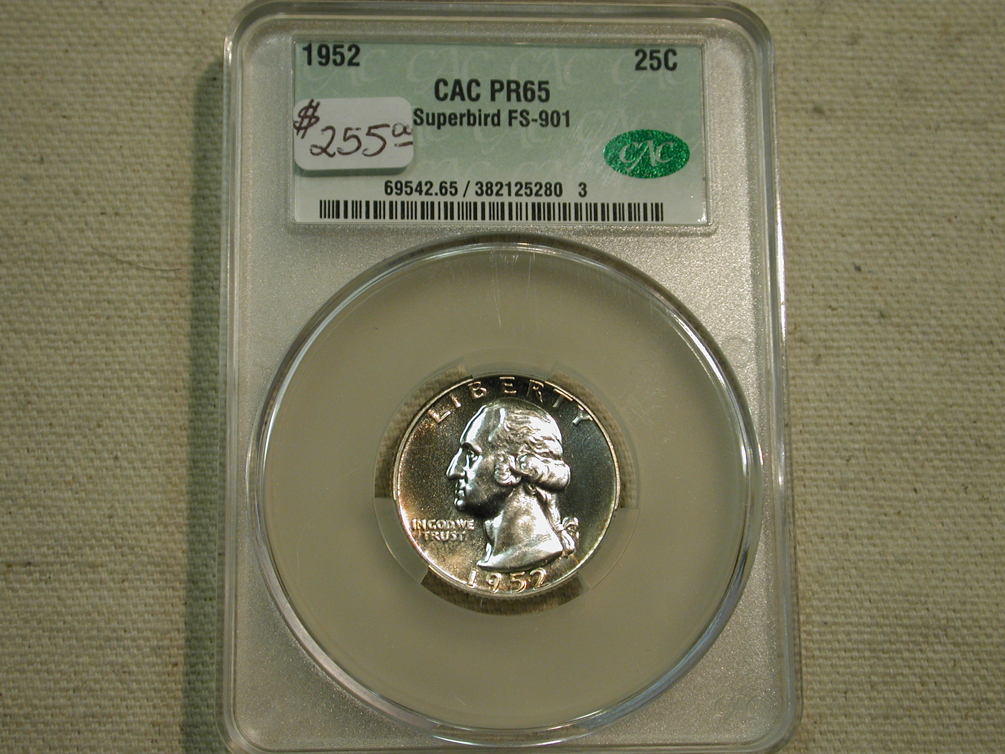 1952 Proof Washington Quarter Superbird CAC FS-901