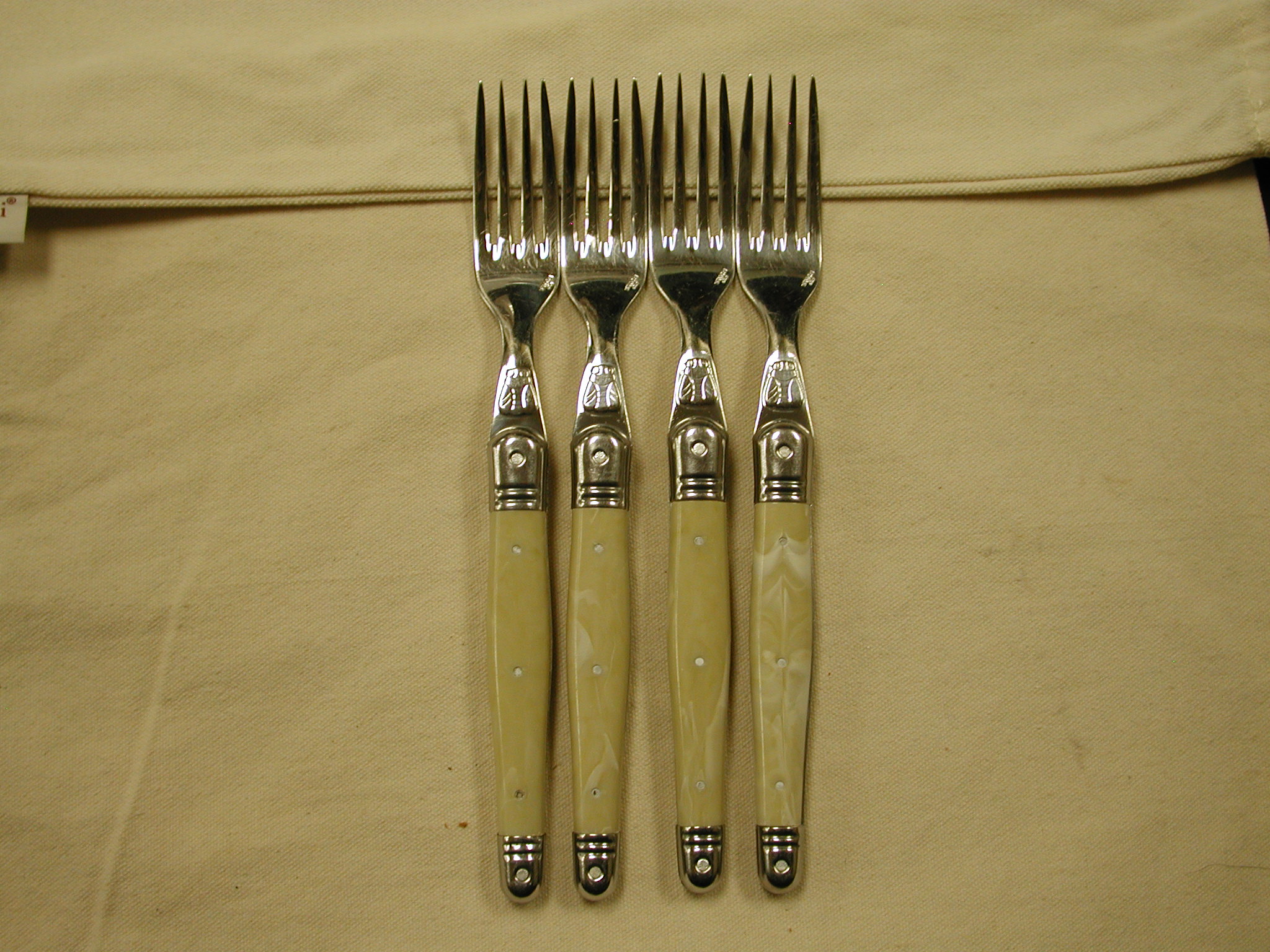 Laguiole Flatware Ivory ABS Handle Lot of 4 Forks  Stainless