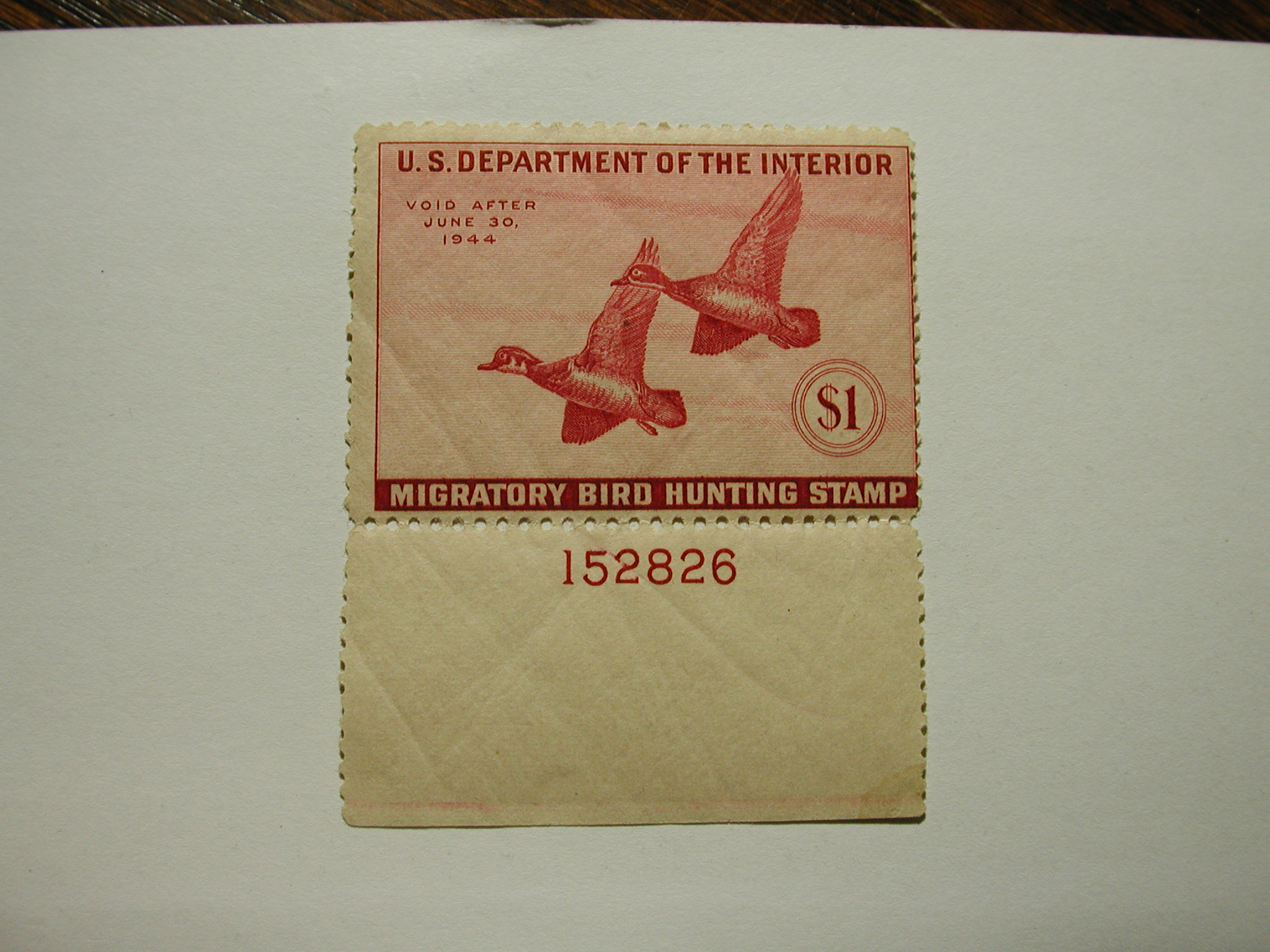 Federal Duck Stamp - $1 -#RW10 - MNH - Plate Numbered Single -1943 (Scott Cat $140.00)