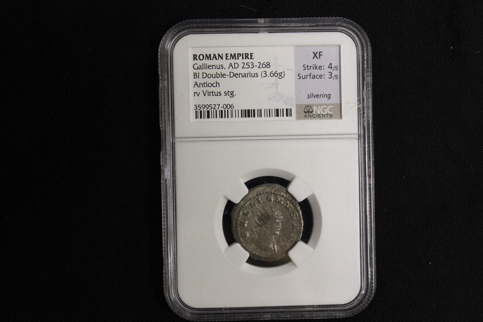 Gallienus AD 253-268 ROMAN EMPIRE NGC XF AU BI Virtus Rev Double Denarius  An...