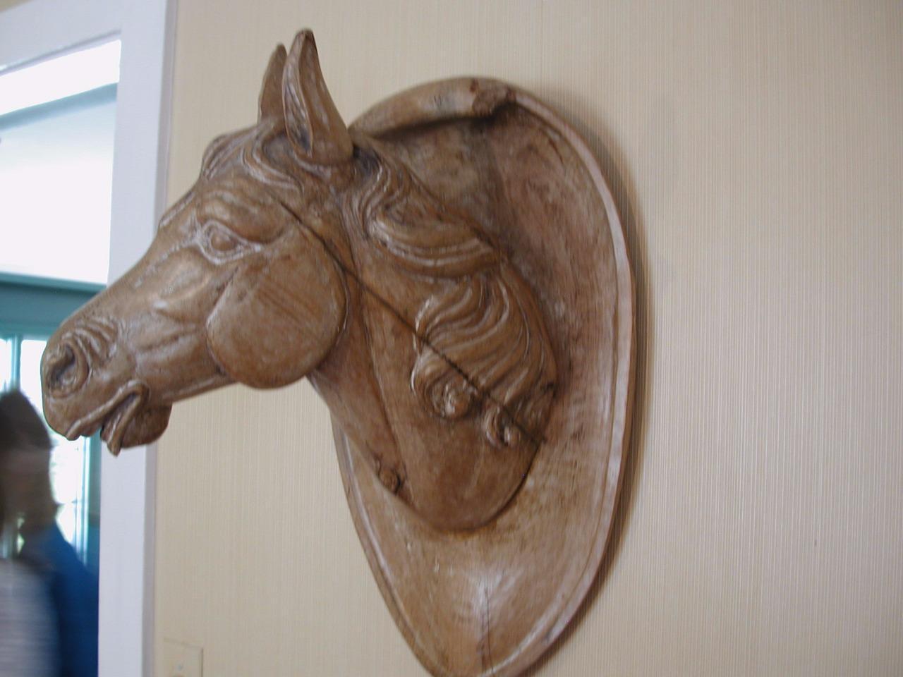 Horse Head carved three dimensional wall hanging pickled maple finished