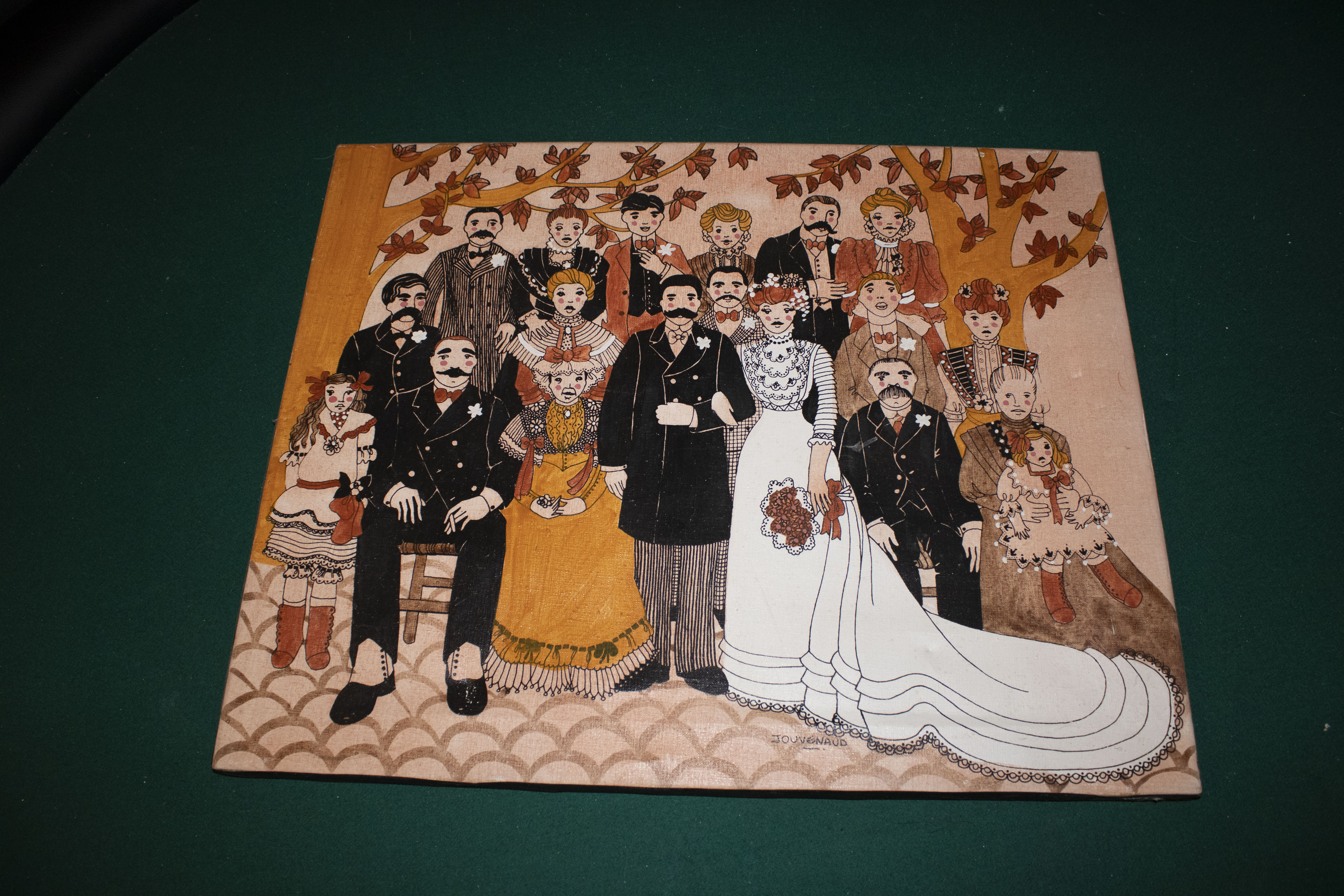 JEHANNE JOUVENAUD oil on canvas signed Wedding Folk Art