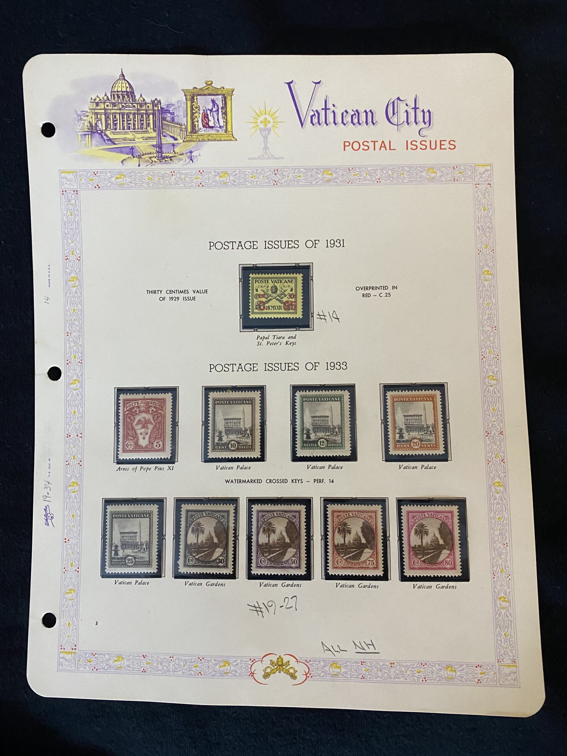 Vatican City -Stamp Collection #19-27 NH 32-4 #E1 and 2 #E3-E6 #E7-8