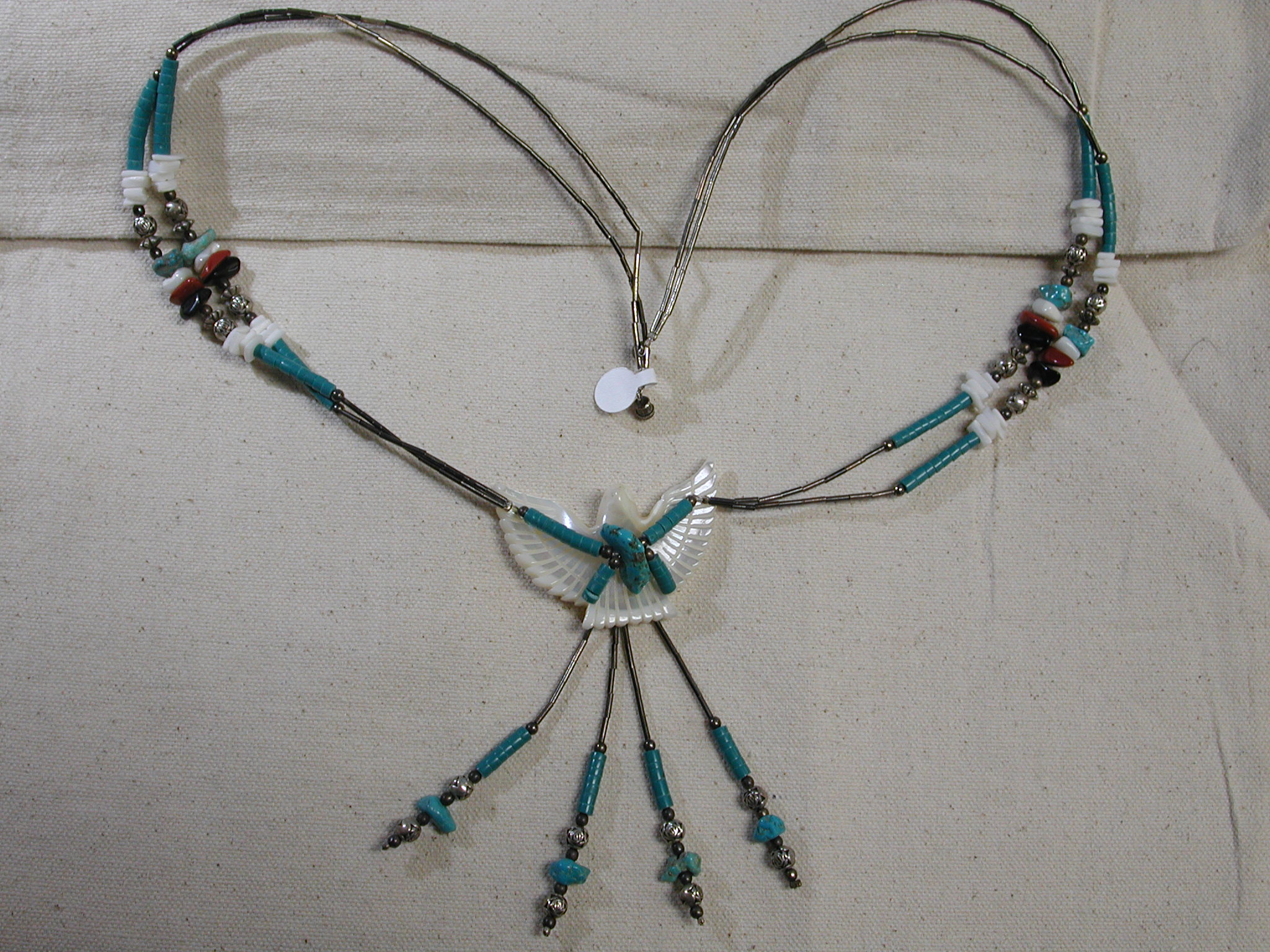 Native American carved MOP Eagle Sterling Liquid Silver Turquoise Carnelian