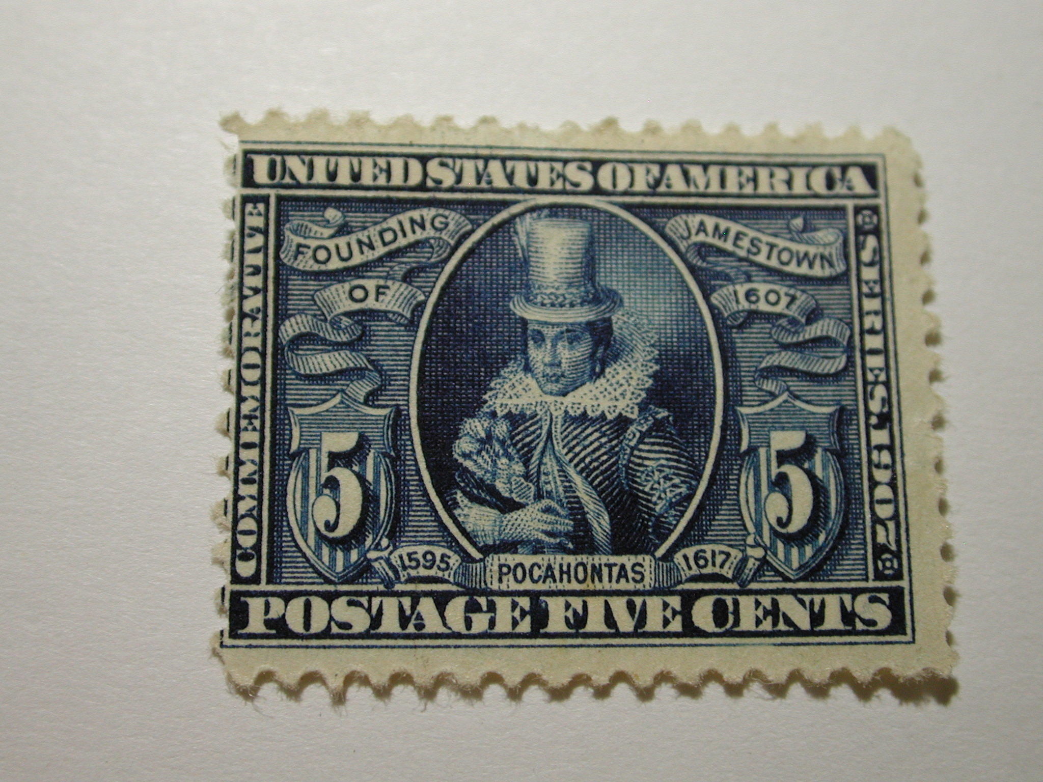 U.S. Scott #330 - 5 Cent Pocahontas 1907 Stamp /Hinged