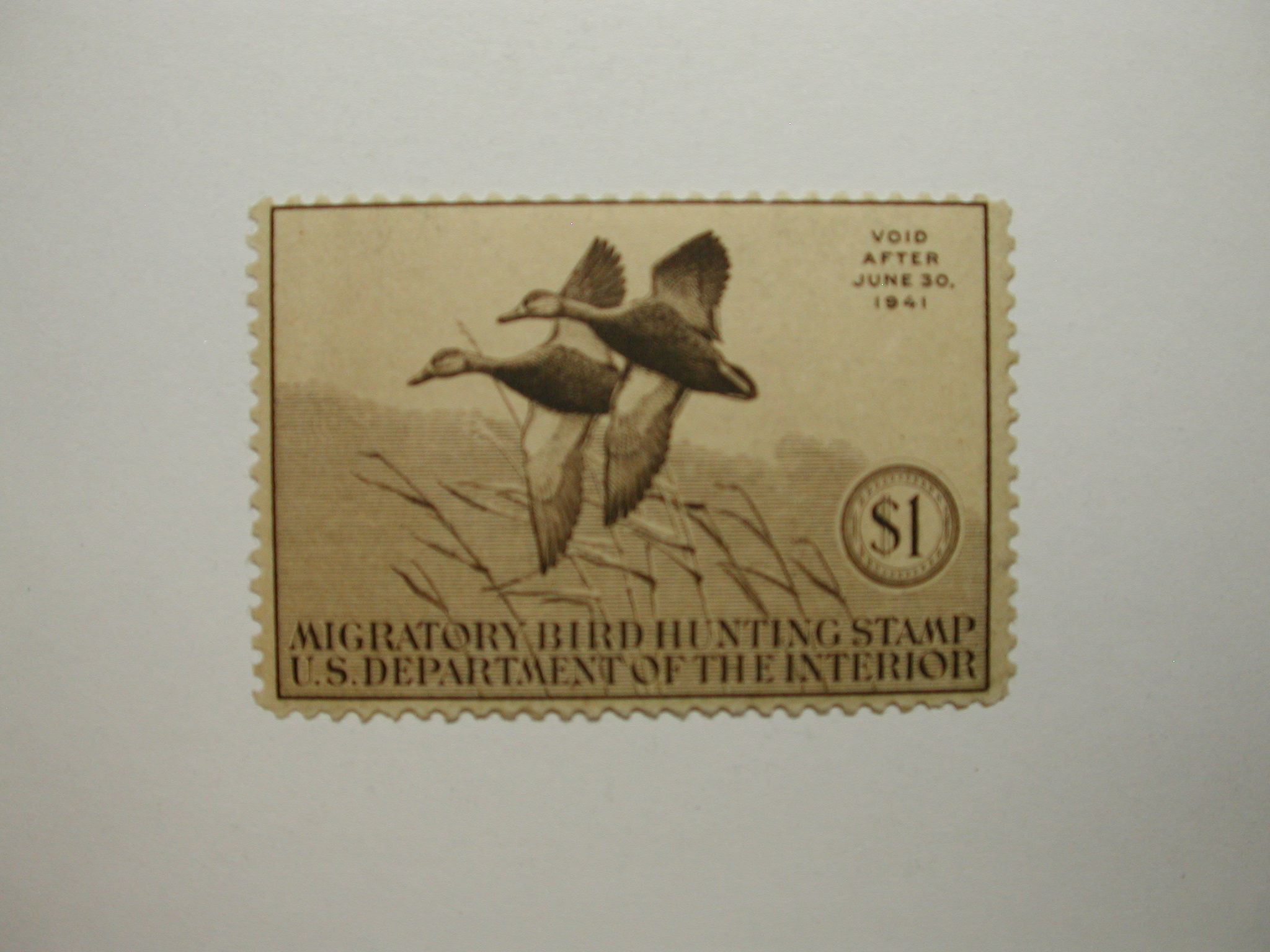 US Department of Interior Scott #RW7 $1 Black Mallards 1940, MNH
