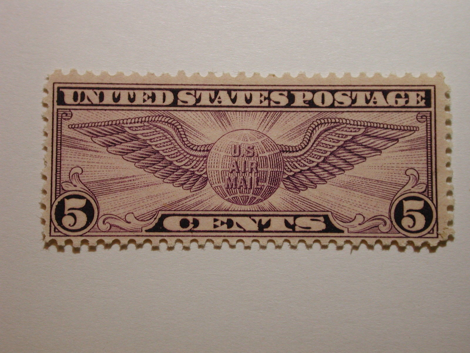 US Scott #C12 5 Cent Winged Globe Airmail Stamp 1930, Never Hinged