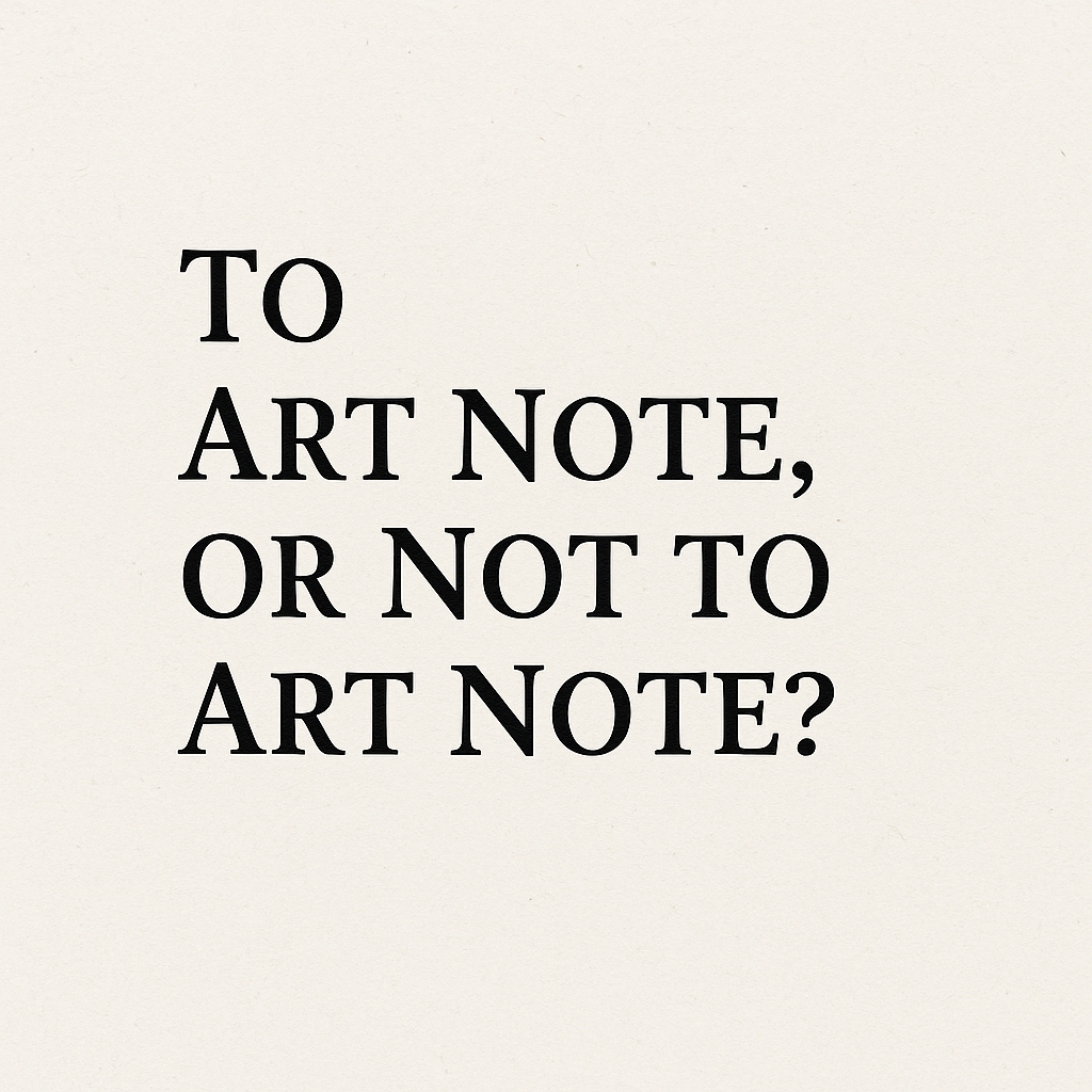 Black text on a plain white background reads: "TO ART NOTE, OR NOT TO ART NOTE?" in capital letters.