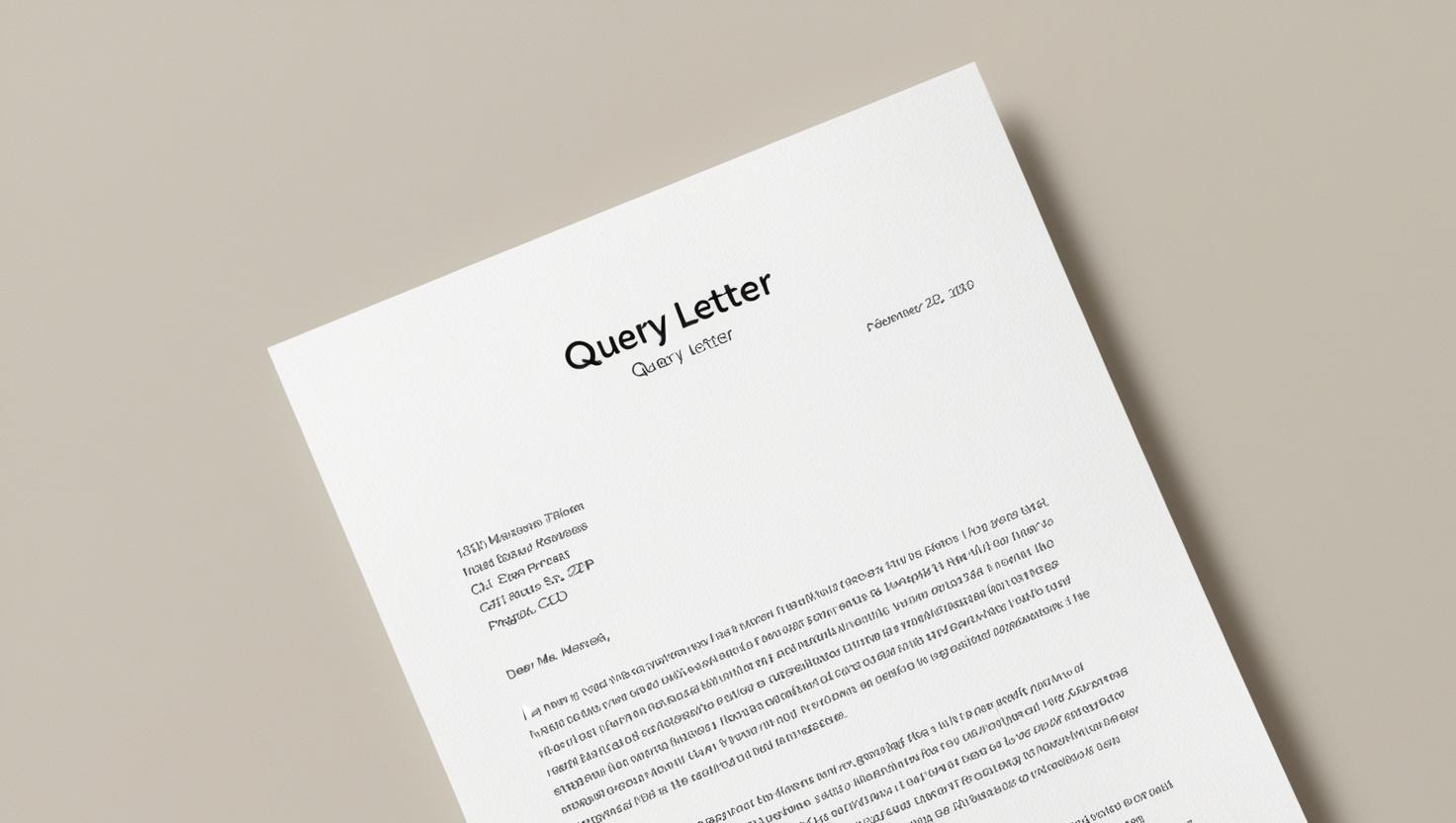 A query letter on a beige surface, dated February 22, 2023, addressed to Mr. Jacobs, discussing a book proposal.